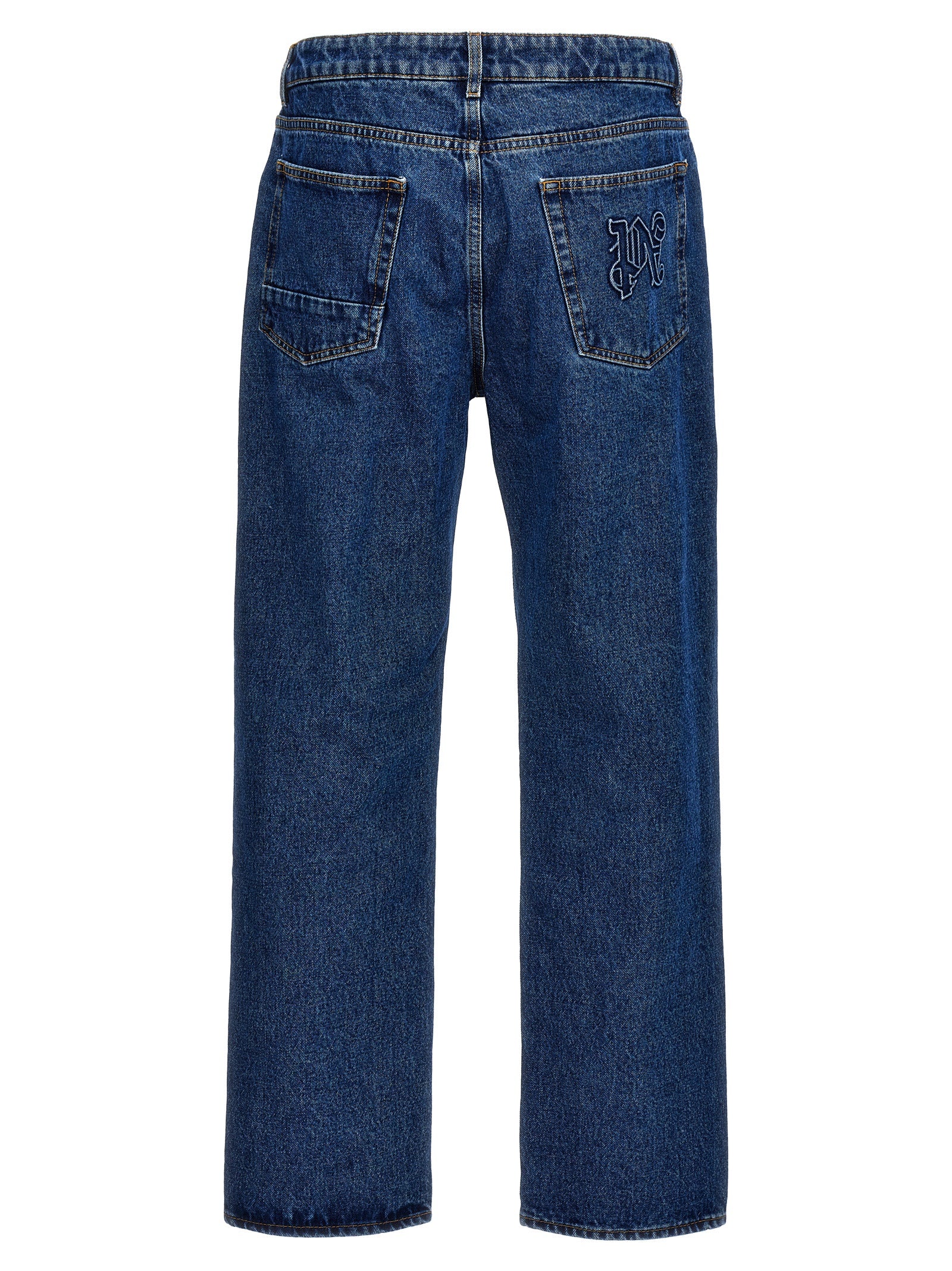 Palm Angels Blue Cotton Straight-Leg Jeans