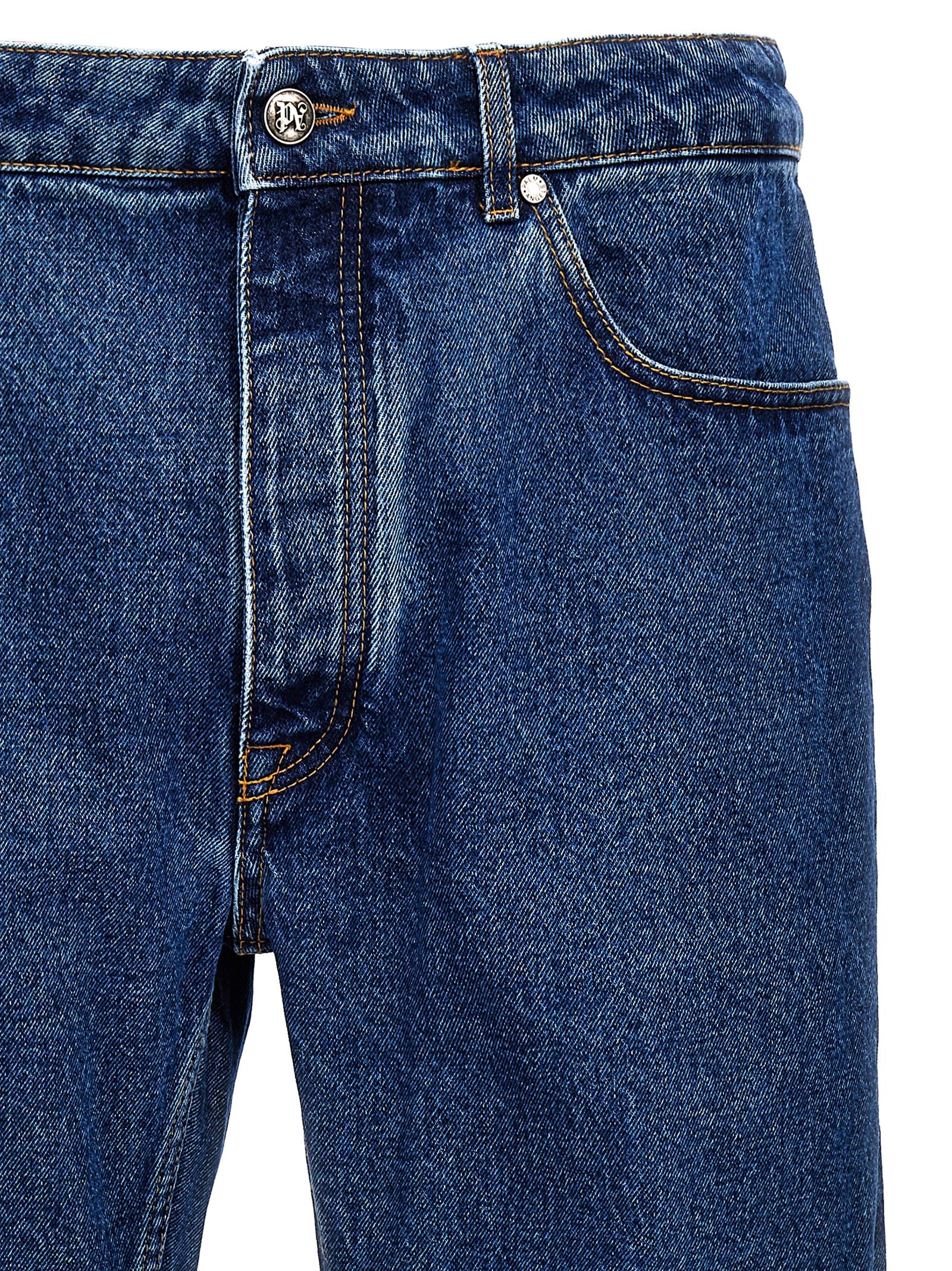 Palm Angels Blue Cotton Straight-Leg Jeans