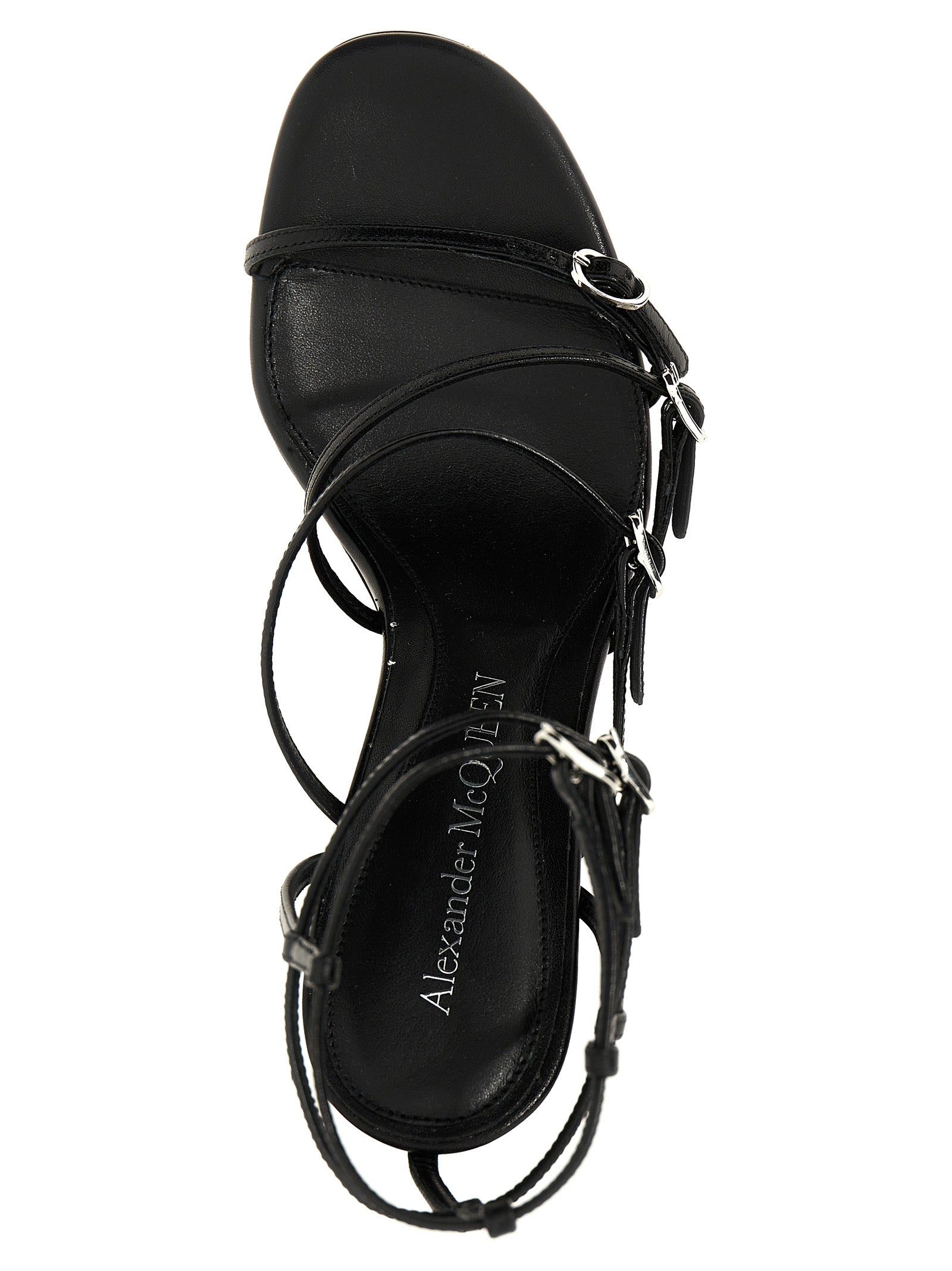 Alexander McQueen Black Lambskin Stiletto Heel Sandals