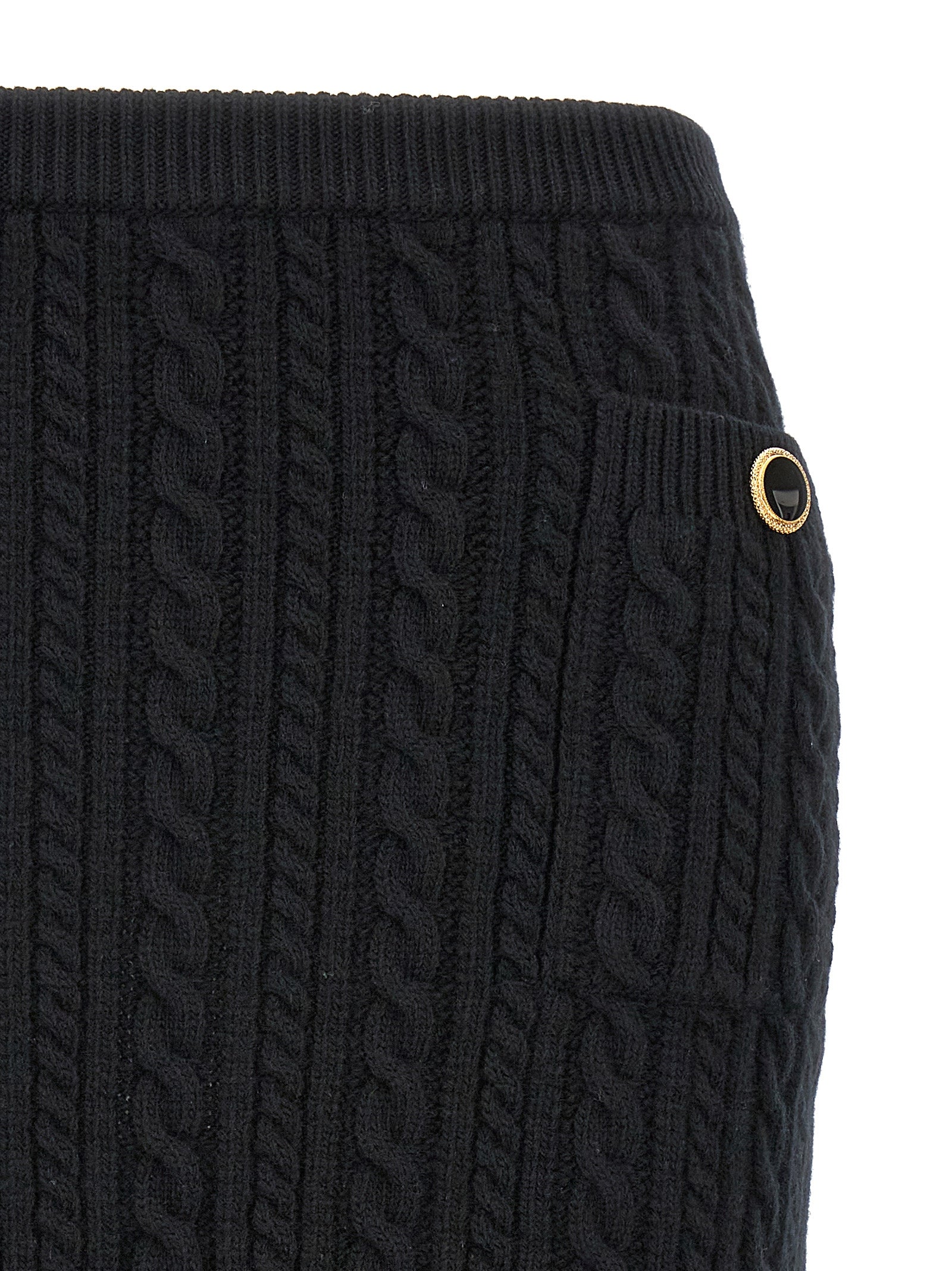 Alessandra Rich Black Wool Long Skirt
