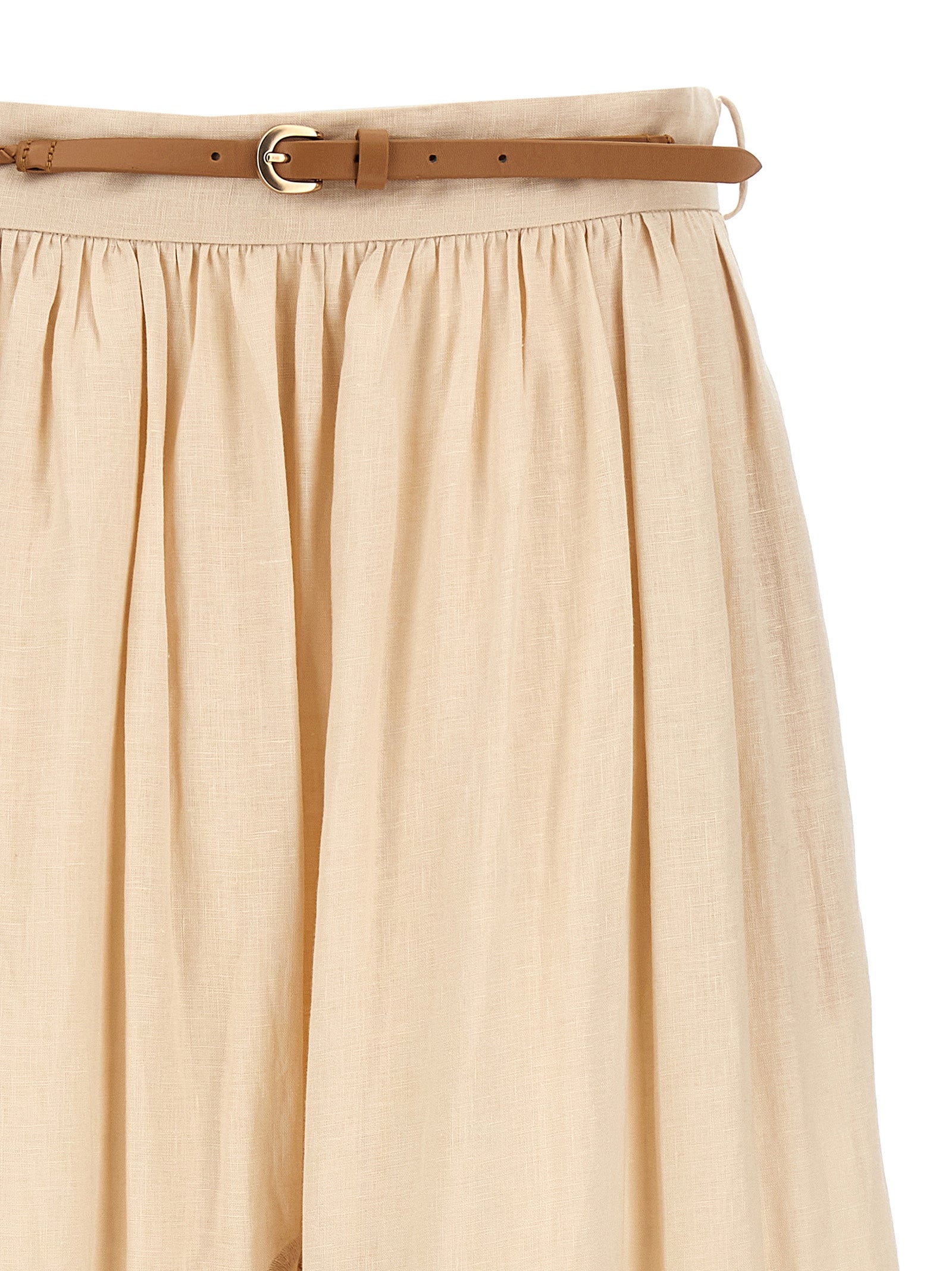 Zimmermann Beige Linen Midi Skirt