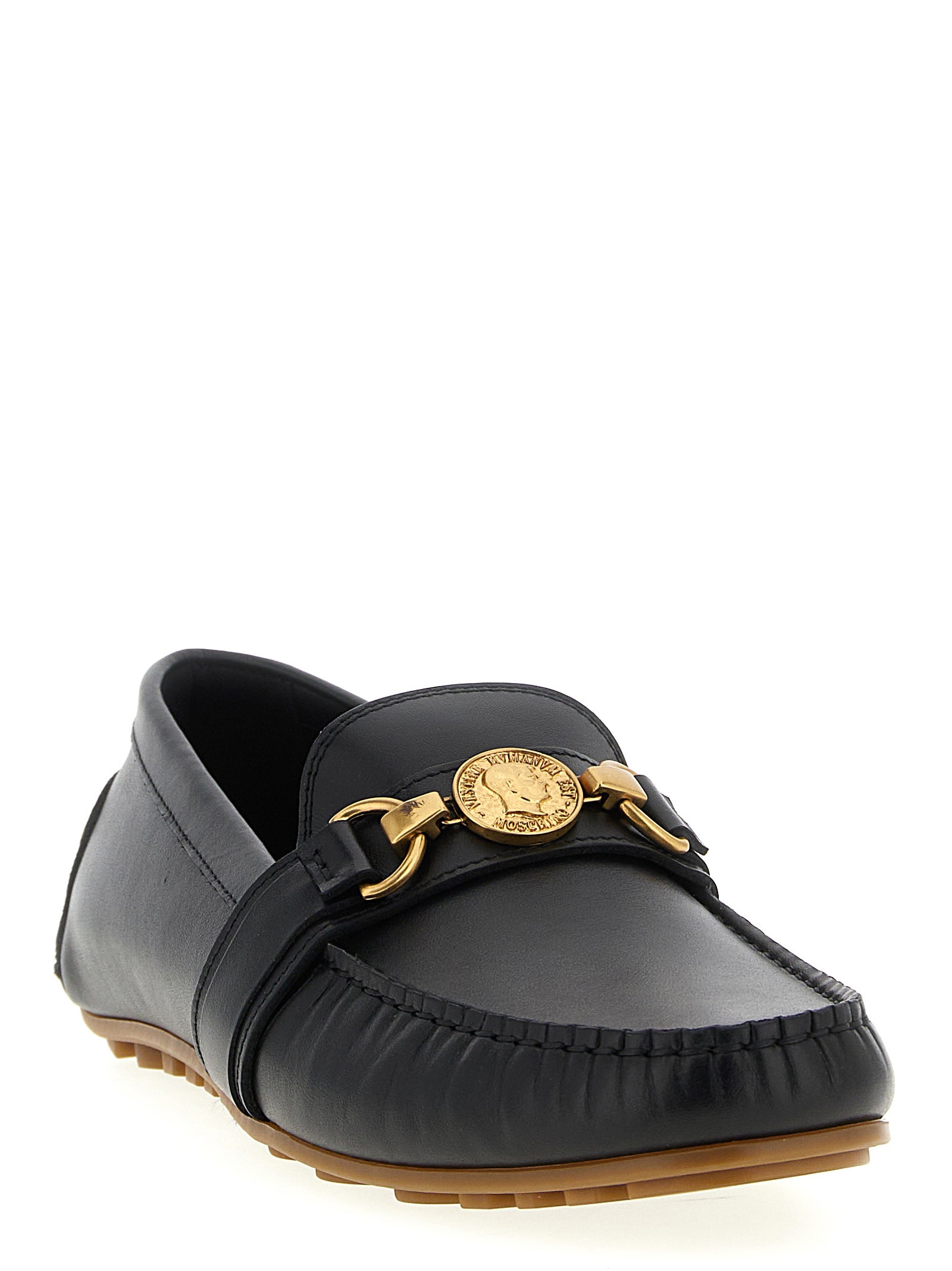Moschino Black Leather Slip-On Loafers