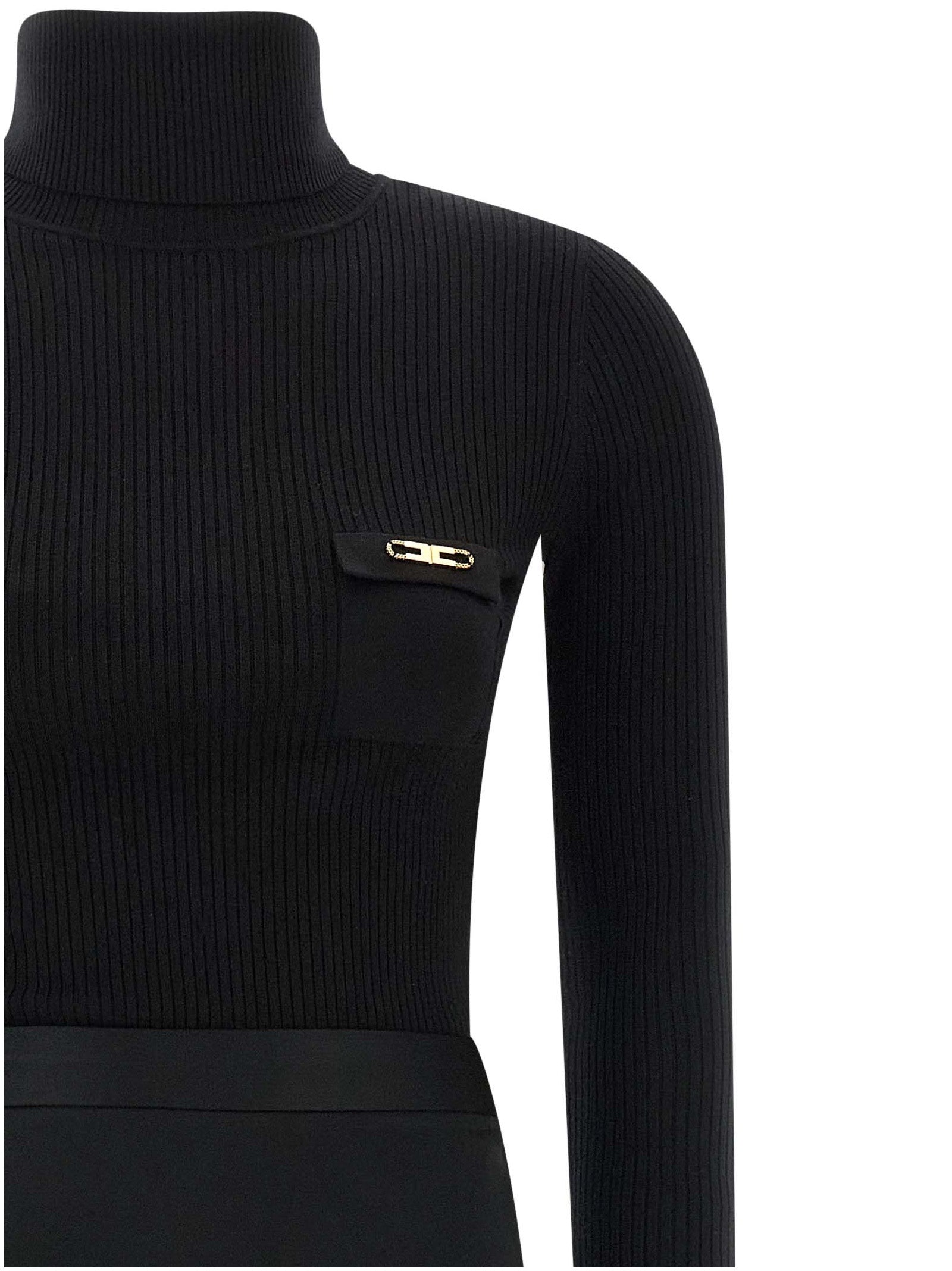 Elisabetta Franchi Black Lycra Midi Dress