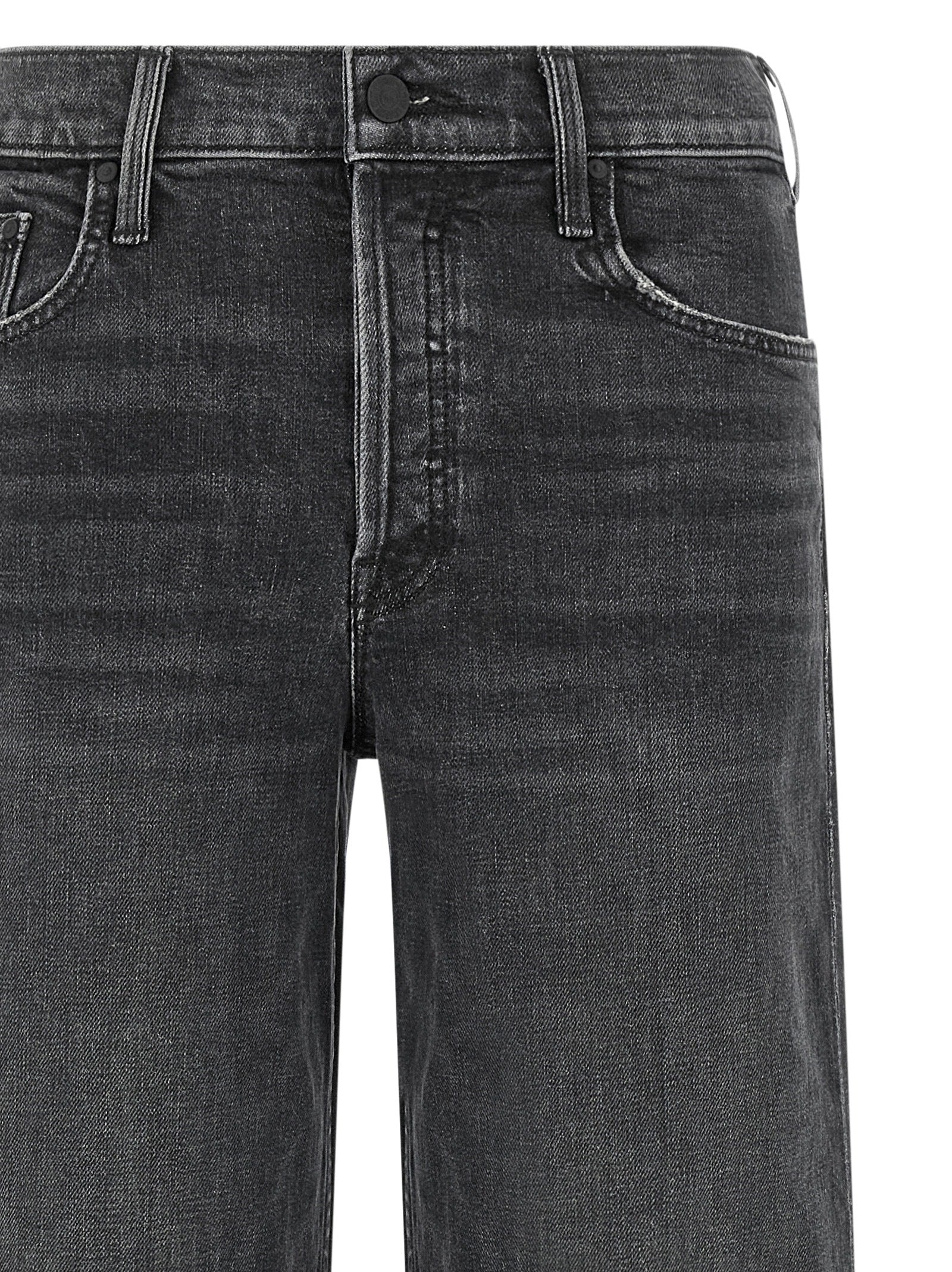 Mother Denim Black Cotton Straight-Leg Jeans