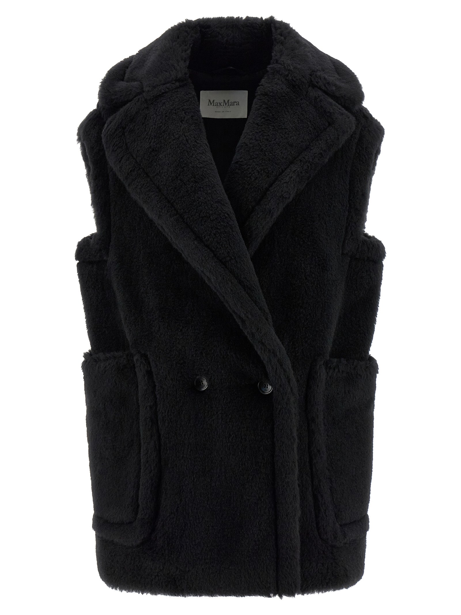Max Mara Black Alpaca Leather Sleeveless Jacket