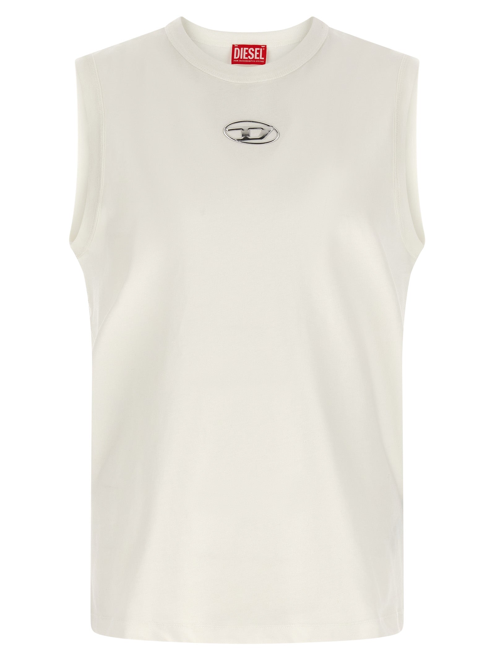 Diesel White Cotton Sleeveles T-Shirt