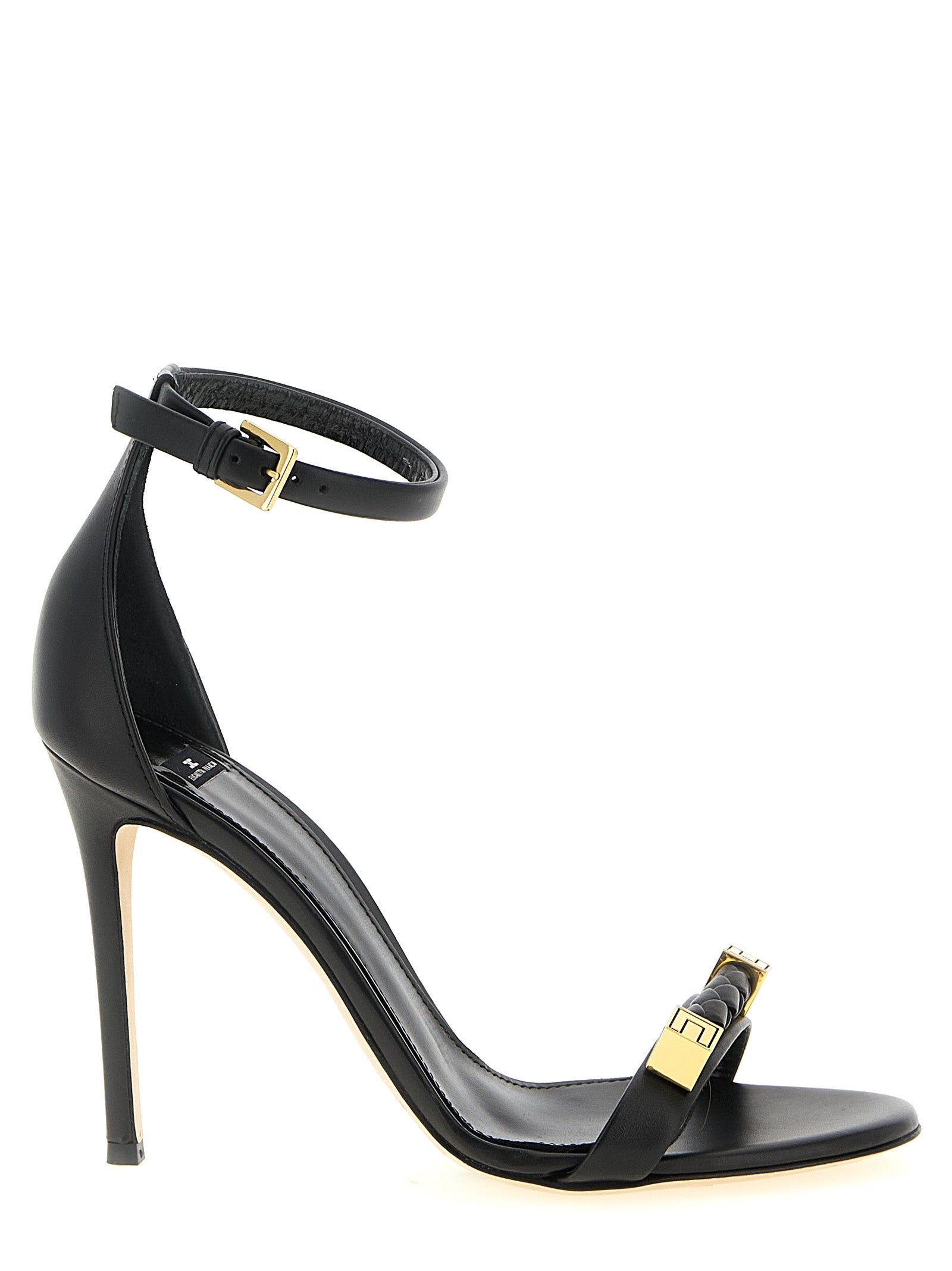 Elisabetta Franchi Black Leather Stiletto Heel Sandals