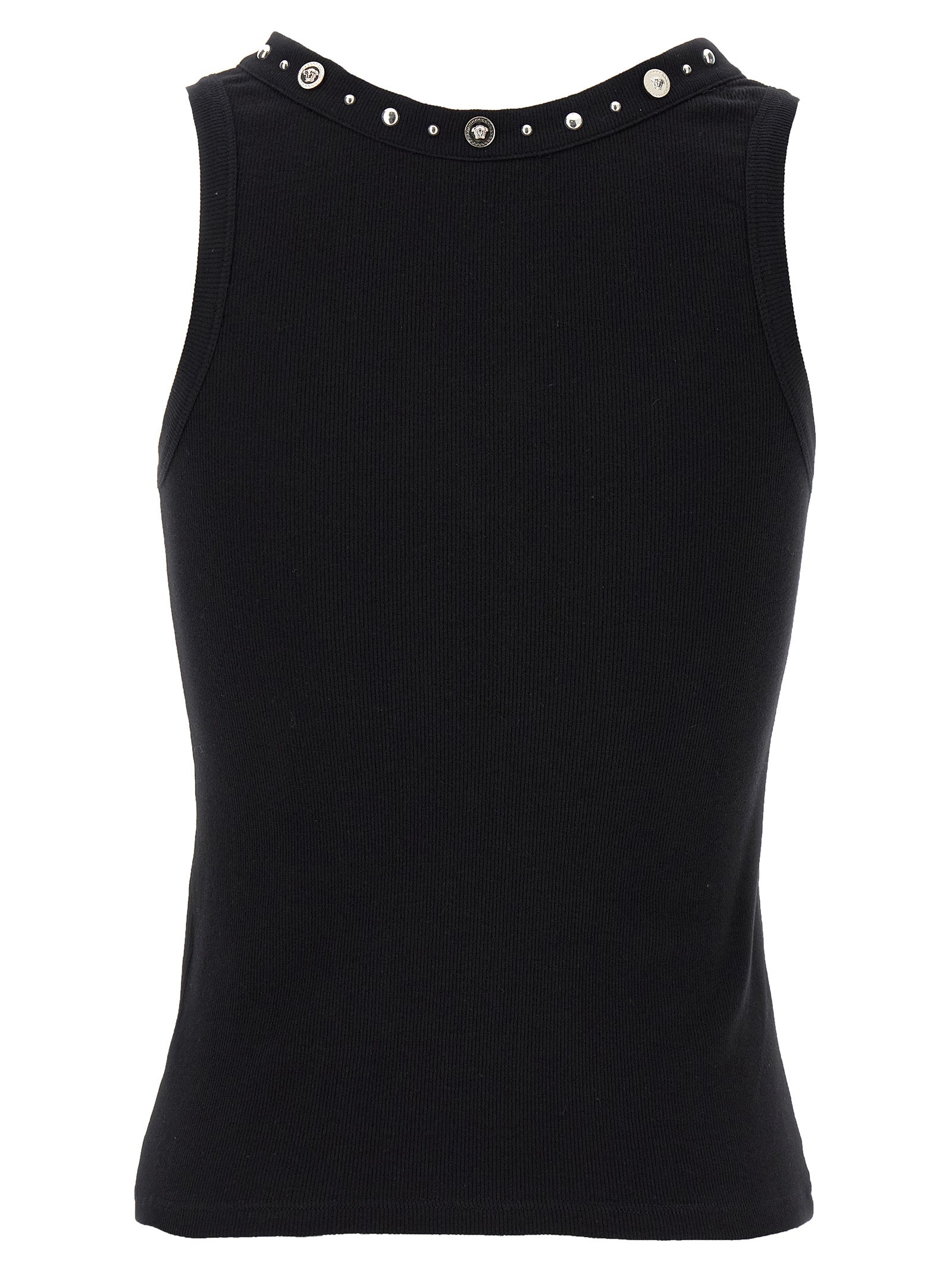 Versace Black Cotton Sleeveles T-Shirt