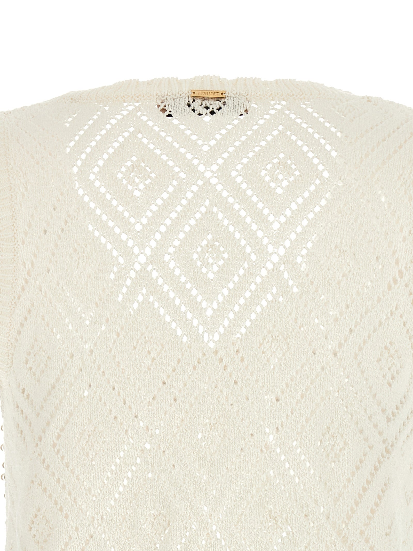Twinset White Cotton Sleeveles T-Shirt
