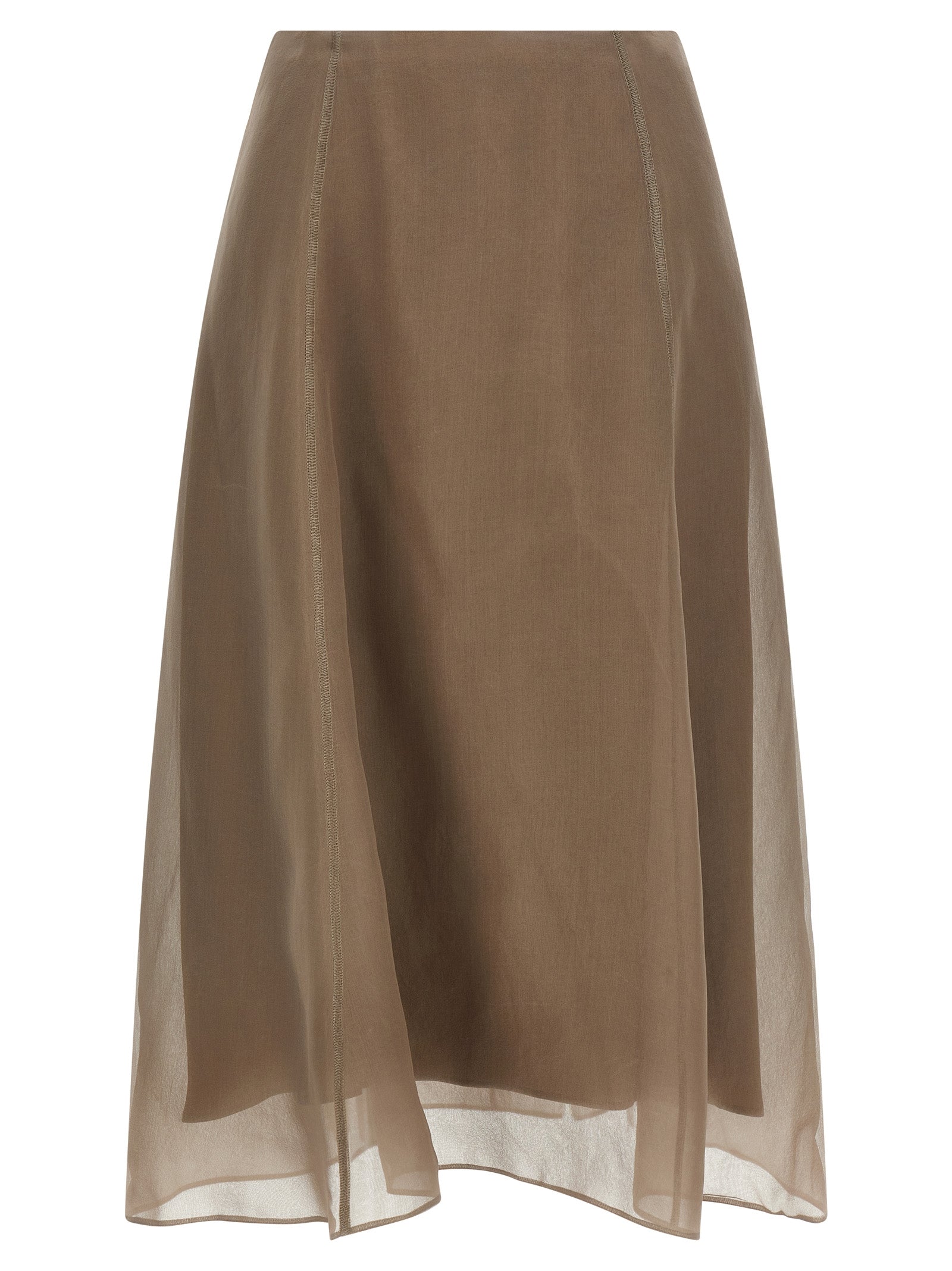 Brunello Cucinelli Beige Silk Midi Skirt