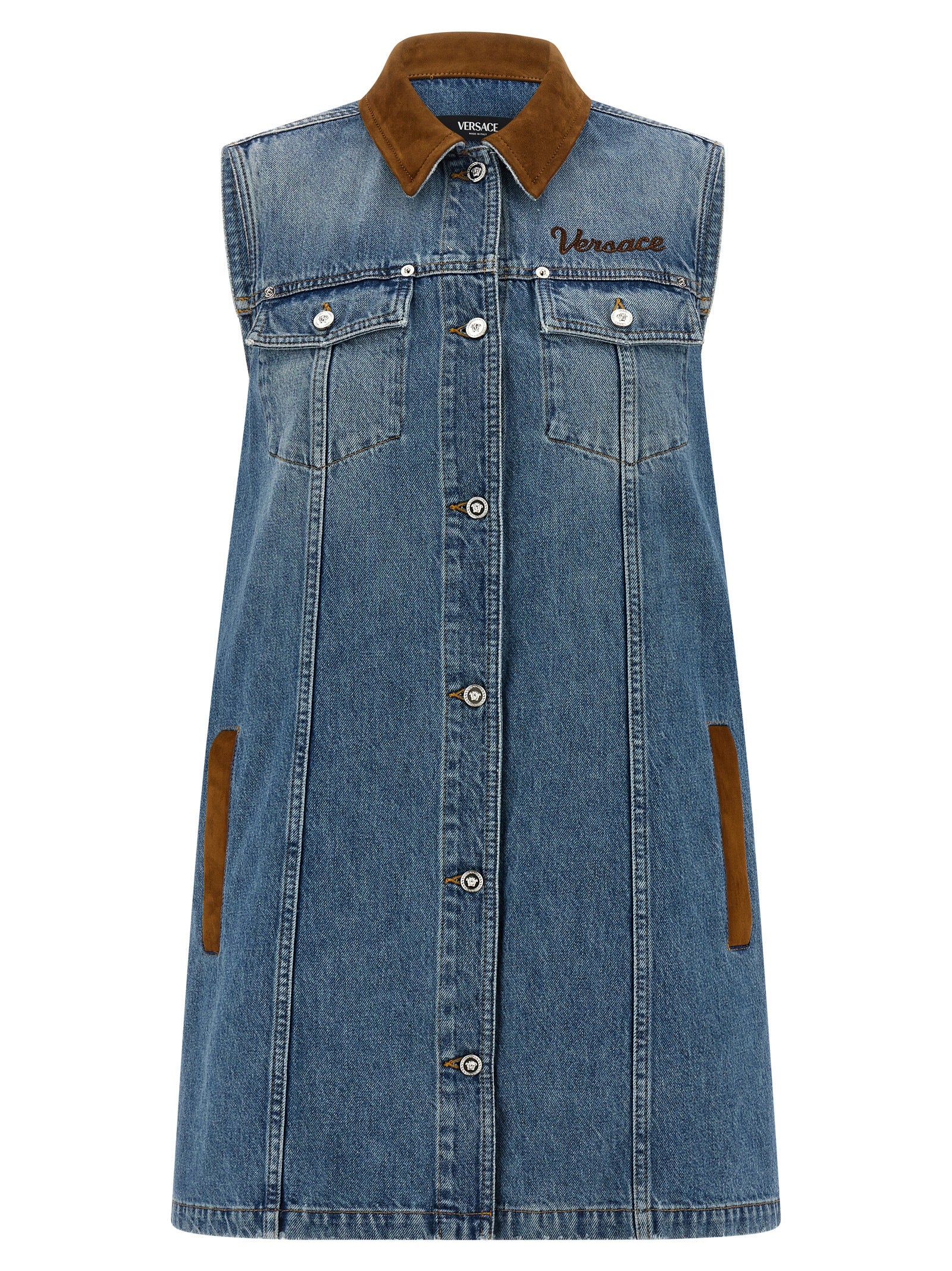 Versace Blue Cotton Short Dress