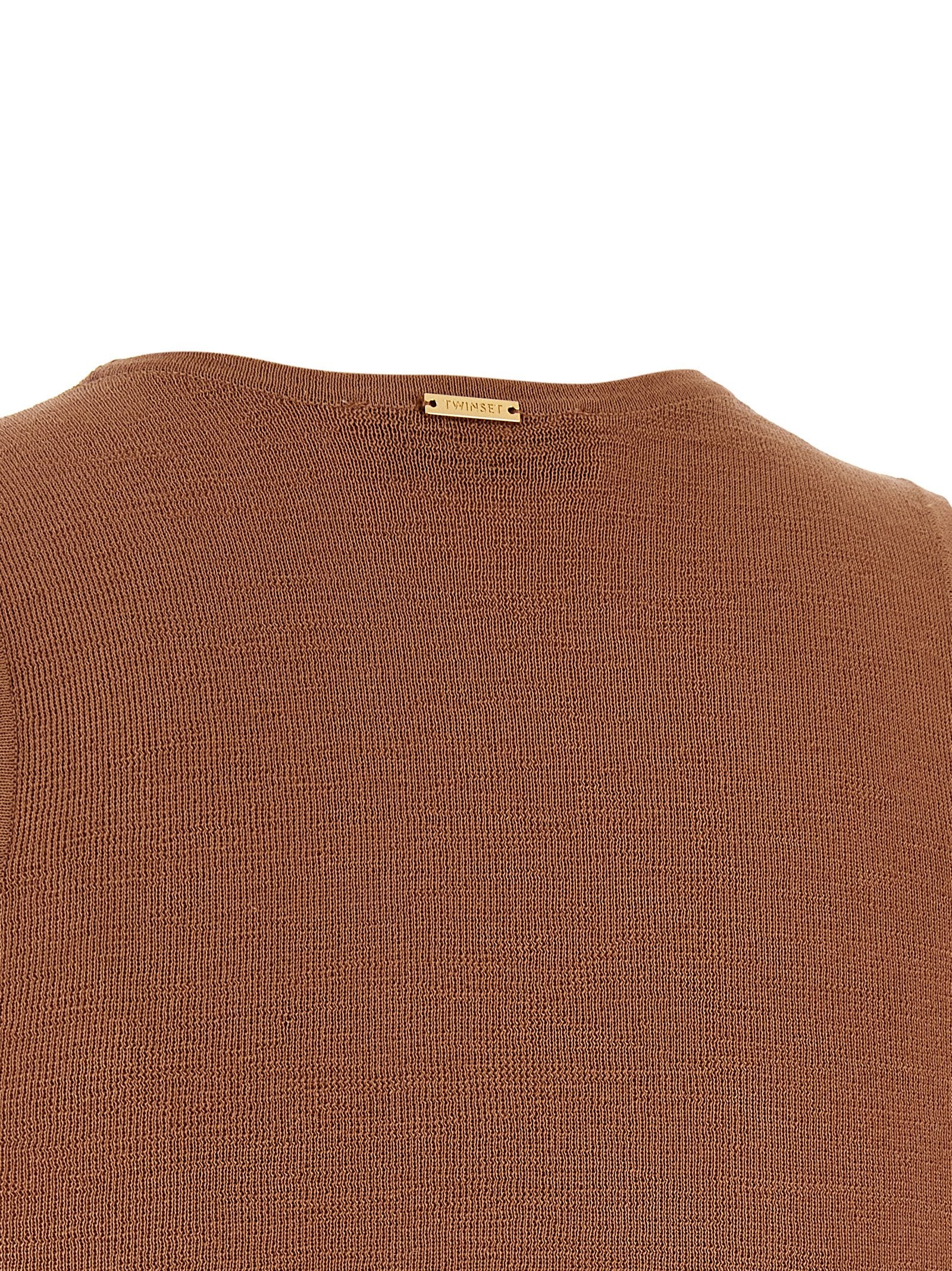 Twinset Brown Cotton Sleeveles T-Shirt