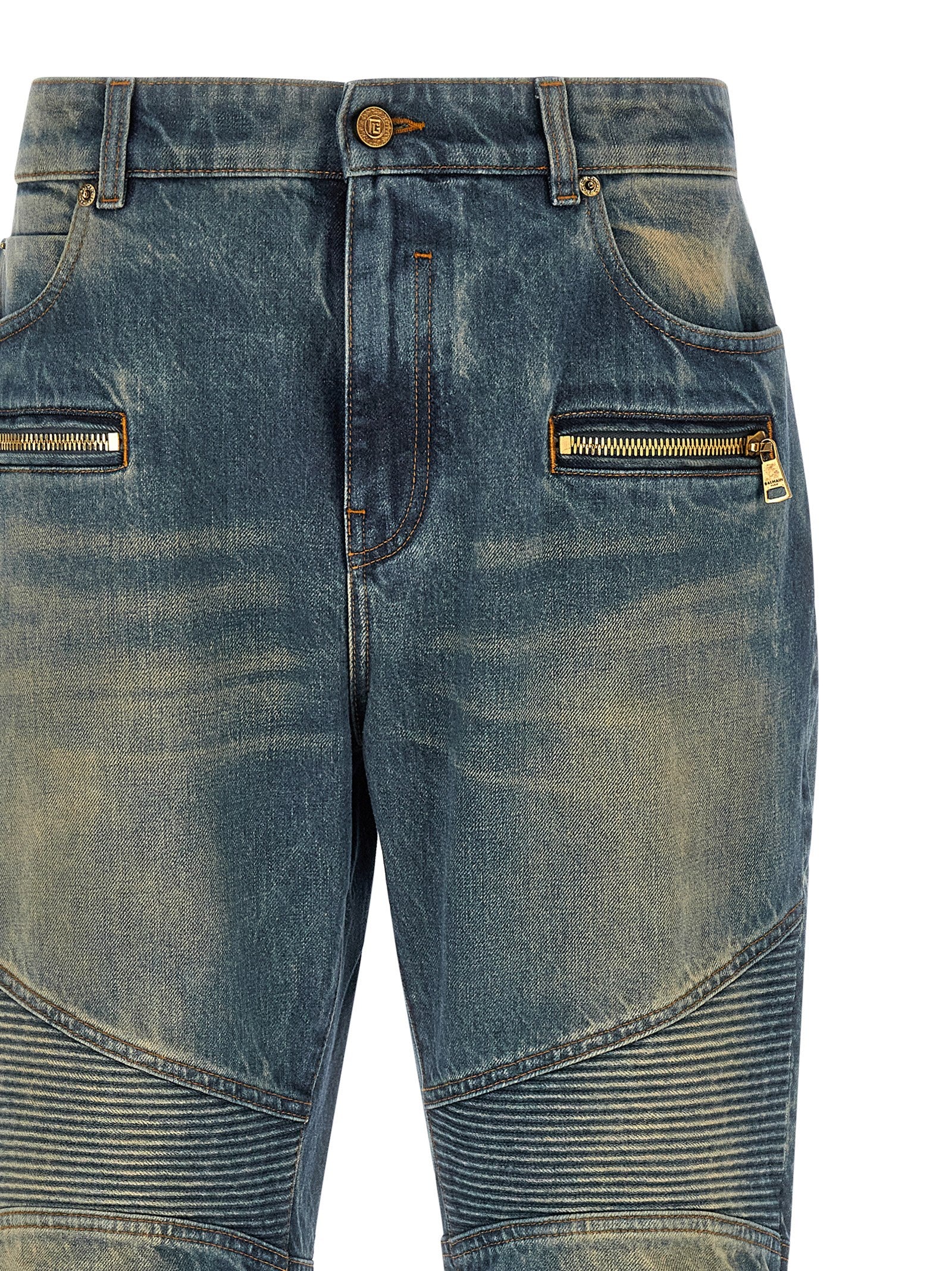 Balmain Blue Cotton Straight-Leg Jeans