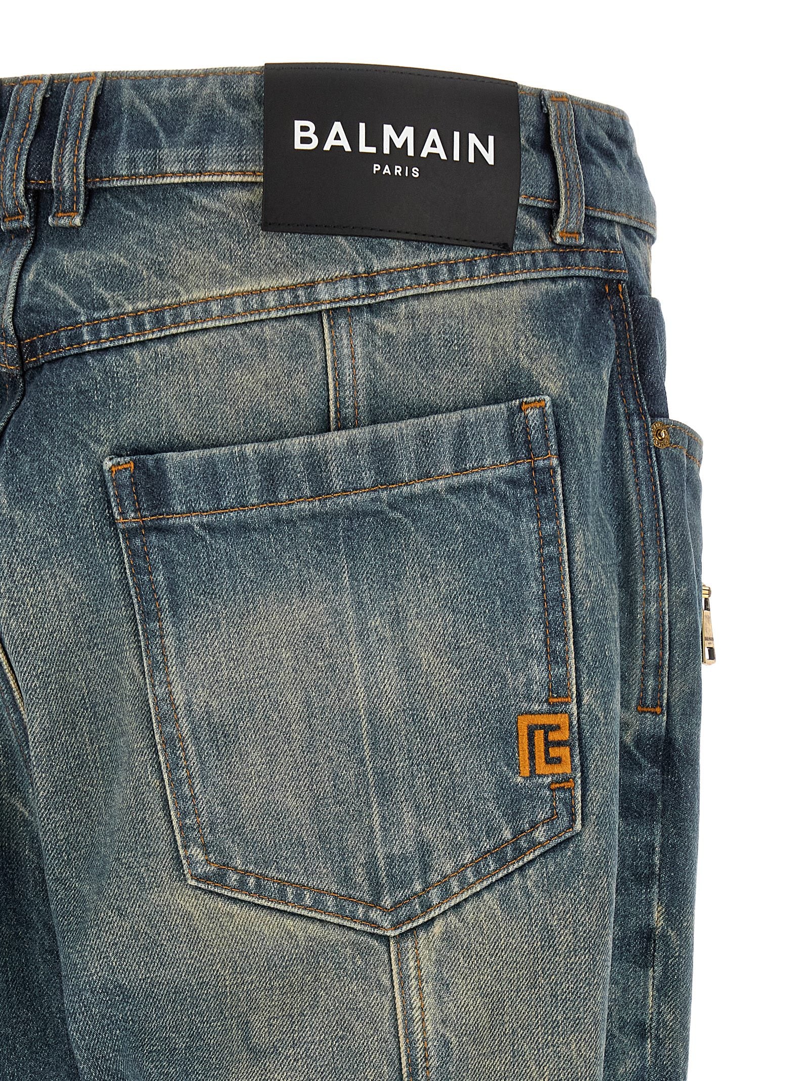 Balmain Blue Cotton Straight-Leg Jeans