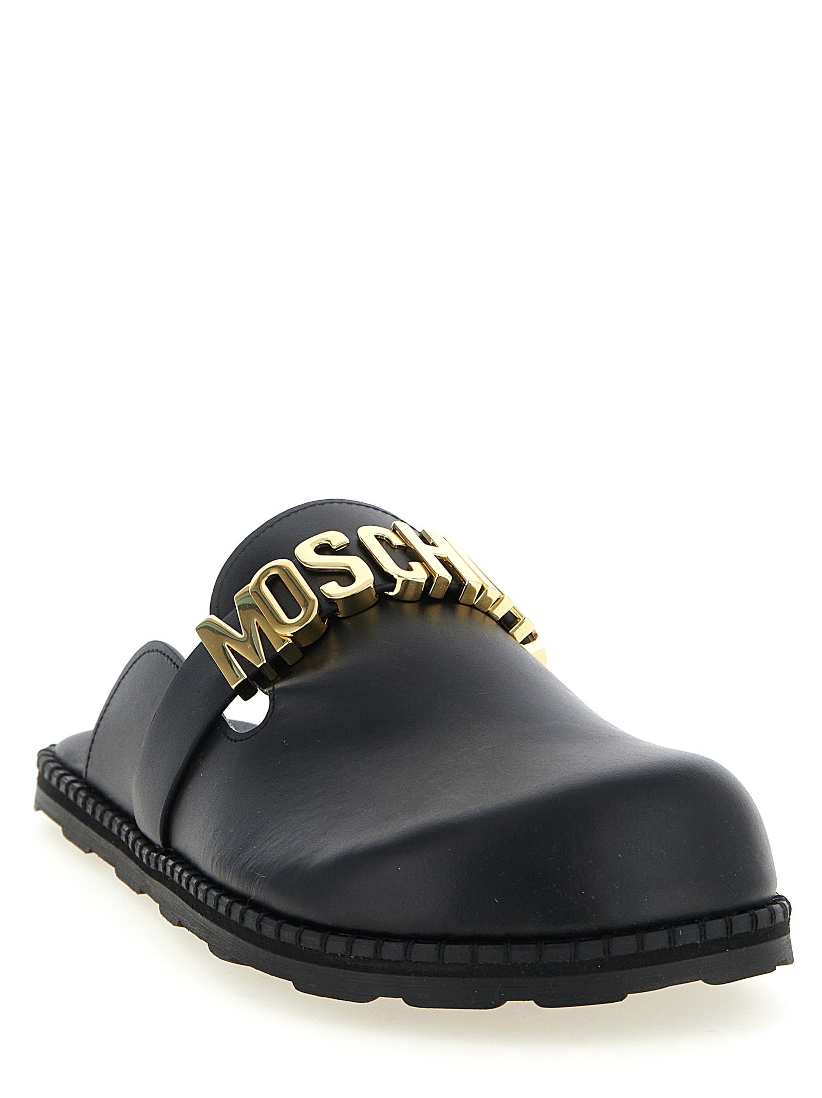 Moschino Black Calfskin Clogs