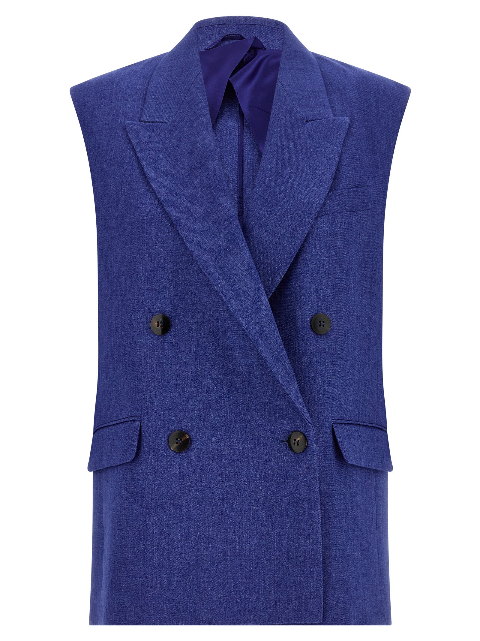 Max Mara Blue Linen Sleeveless Jacket