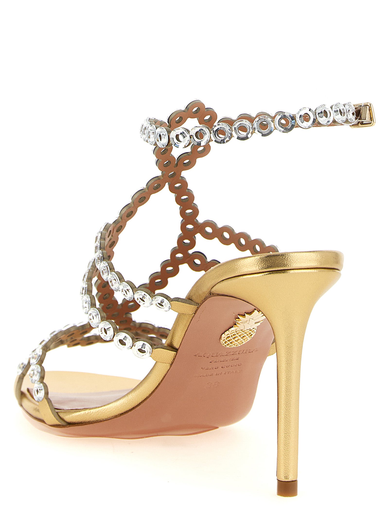 Aquazzura Gold Lamb Leather Stiletto Heel Sandals