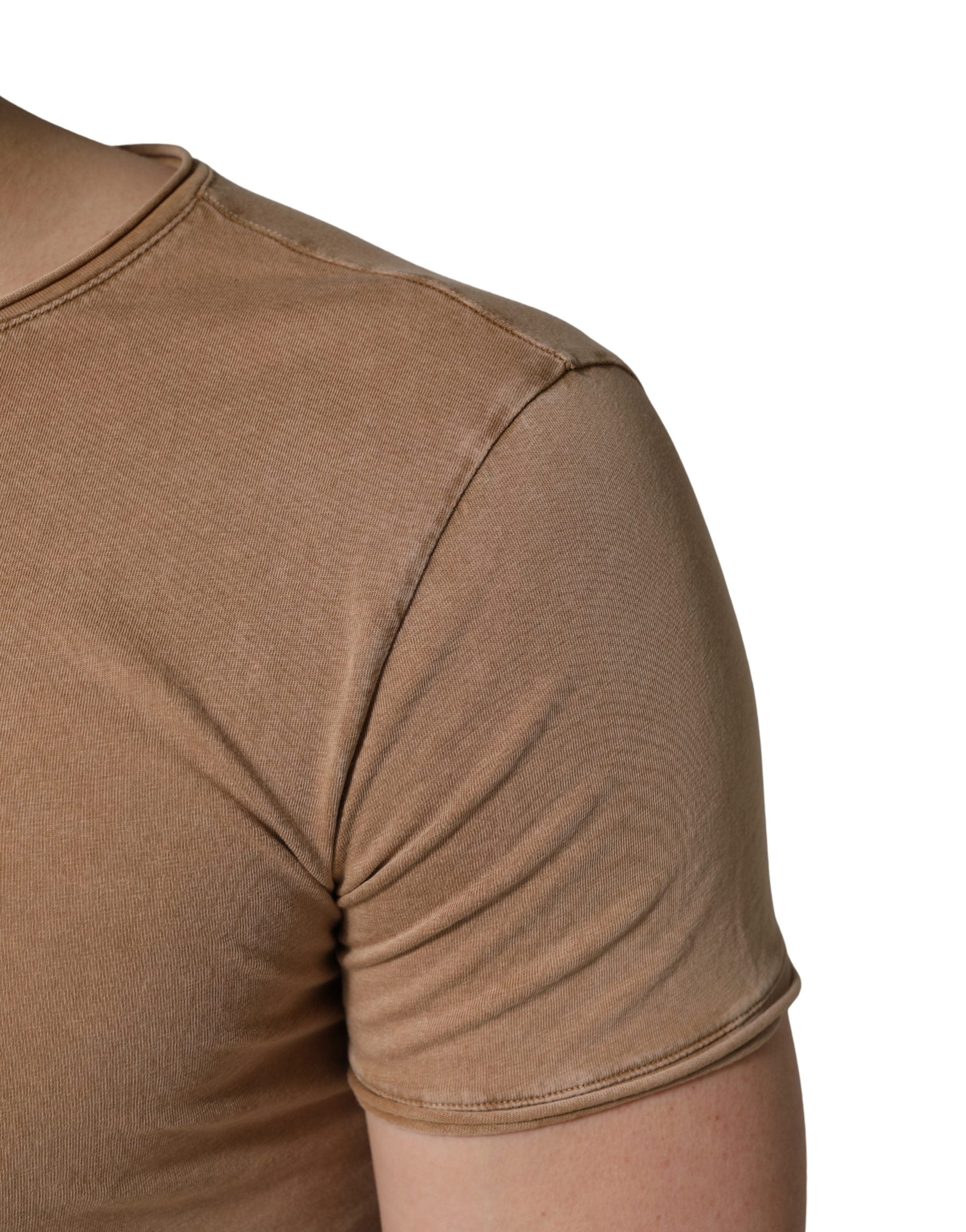 Dolce & Gabbana Brown Cotton Logo Patch Round Neck T-shirt