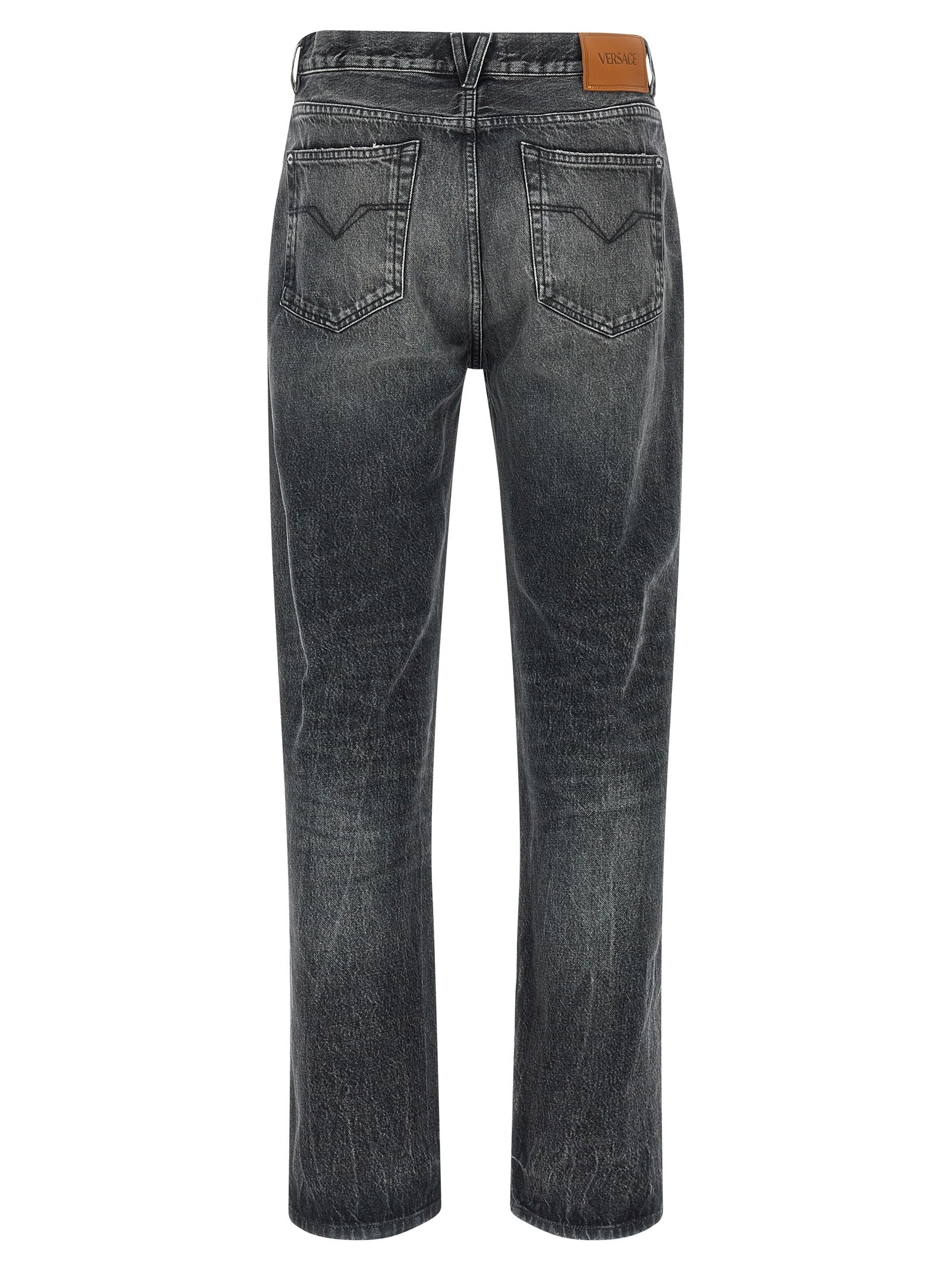 Versace Gray Cotton Straight-Leg Jeans