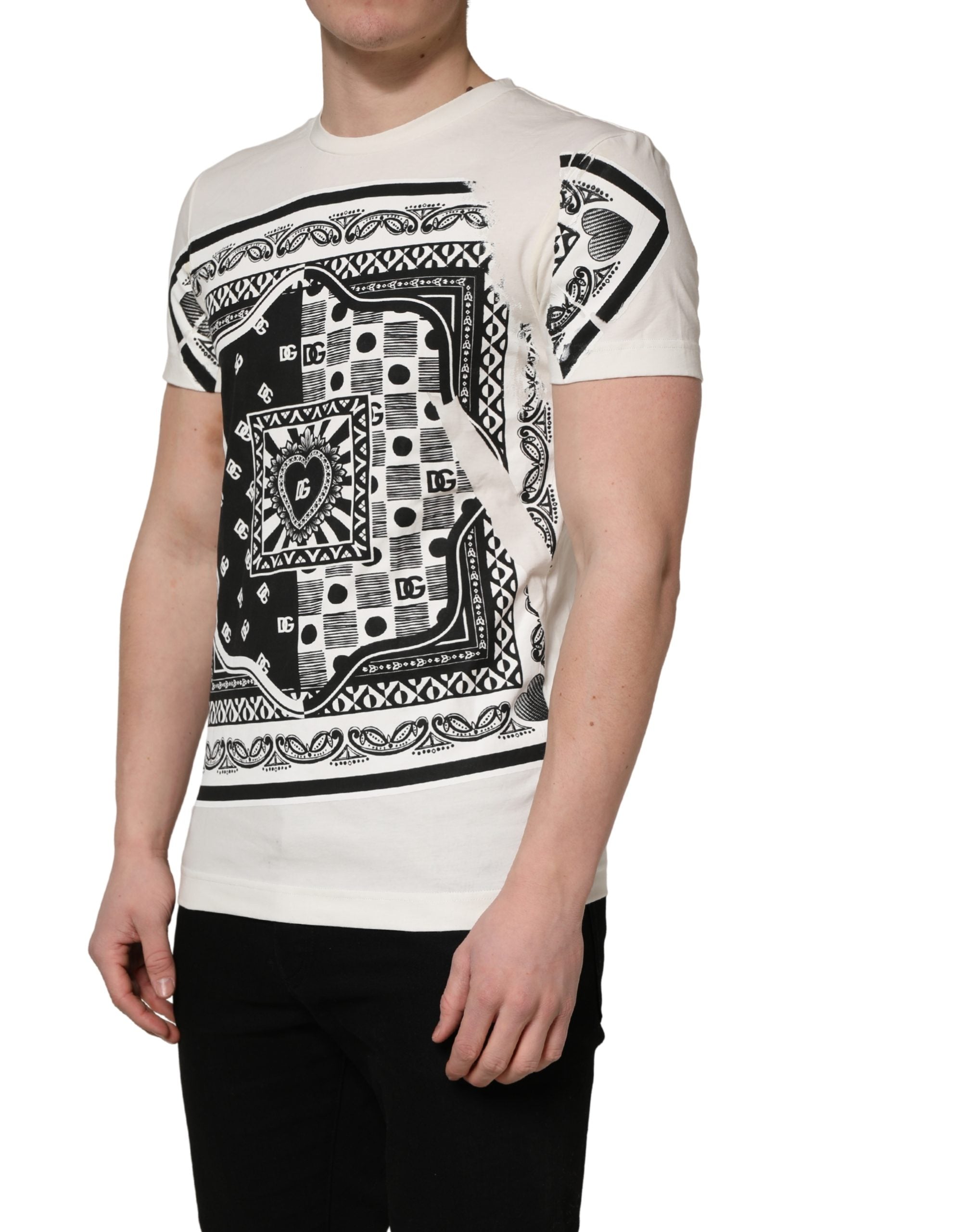 Dolce & Gabbana White Cotton Logo Bandana Print Men T-shirt