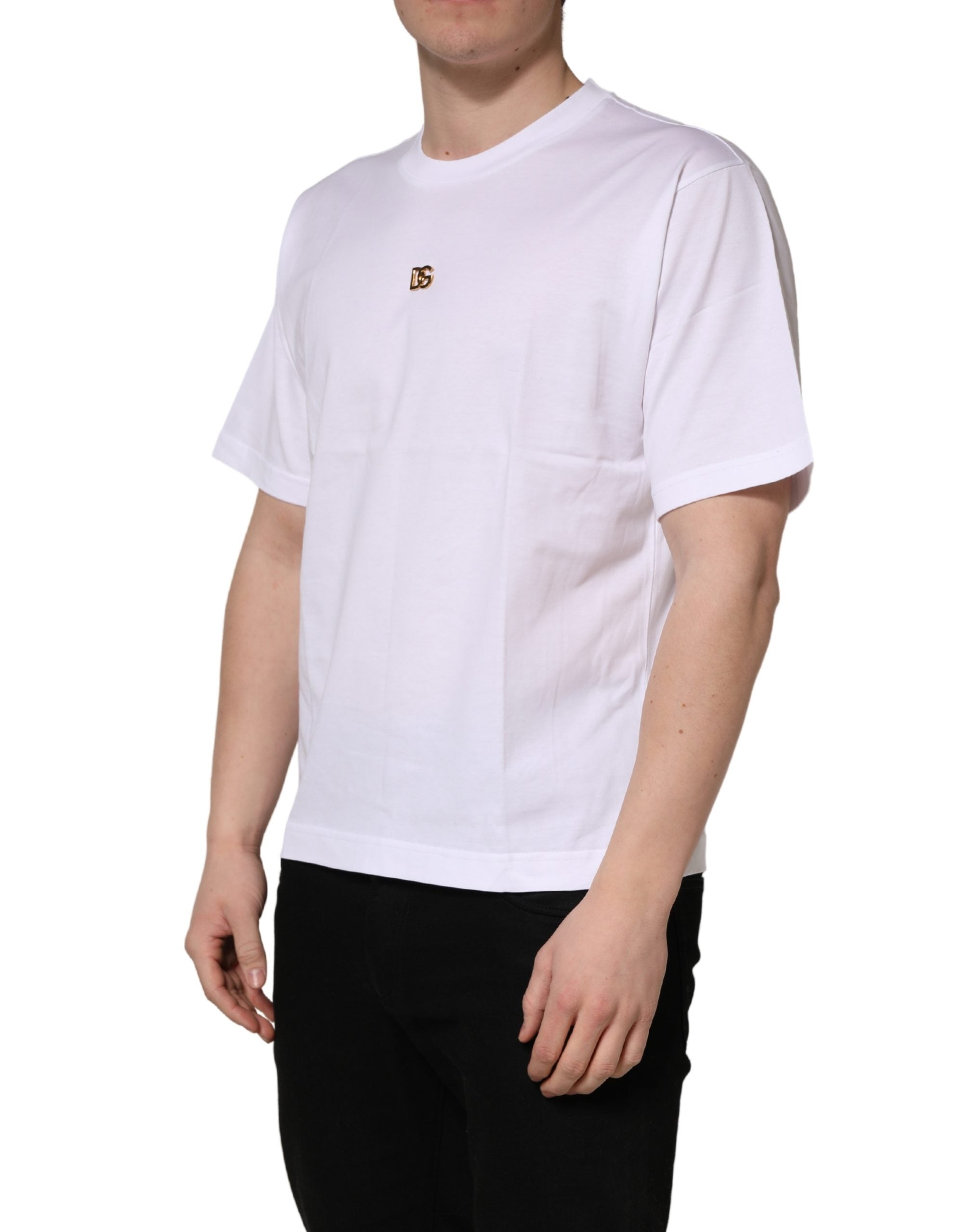 Dolce & Gabbana White Metal DG Logo Cotton Short Sleeves T-shirt
