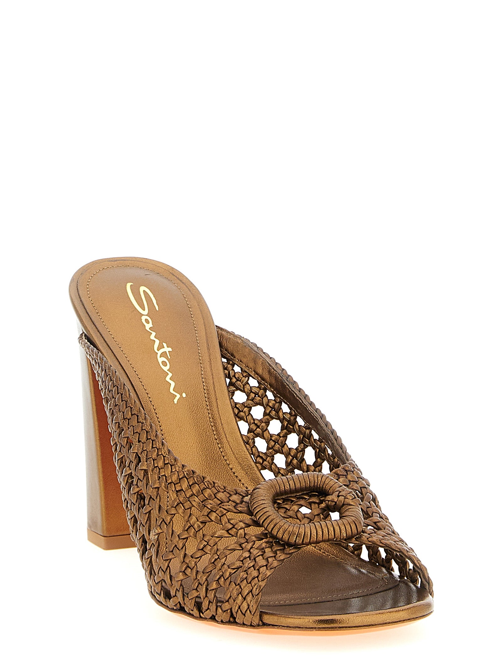 Santoni Gold Lamb Leather Stiletto Heel Sandals