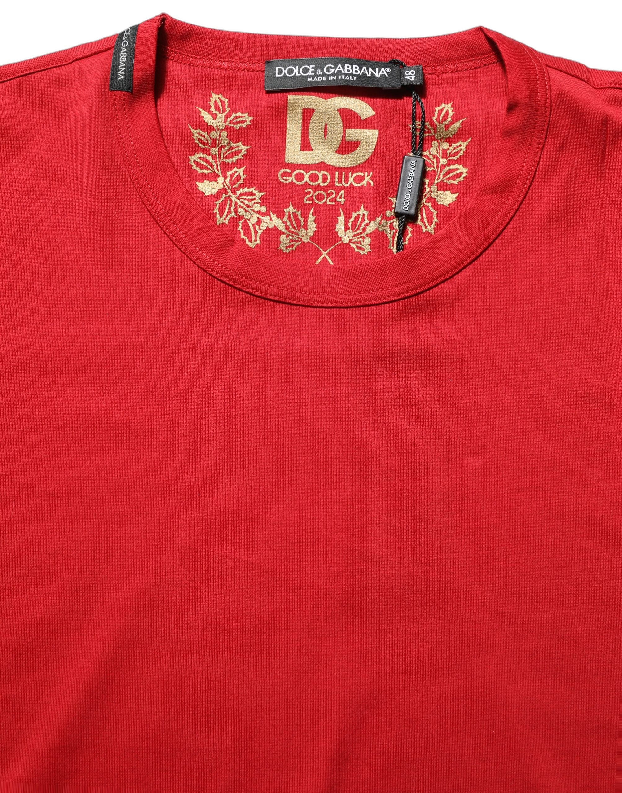 Dolce & Gabbana Red Goodluck 2023 Cotton Crew Neck T-shirt
