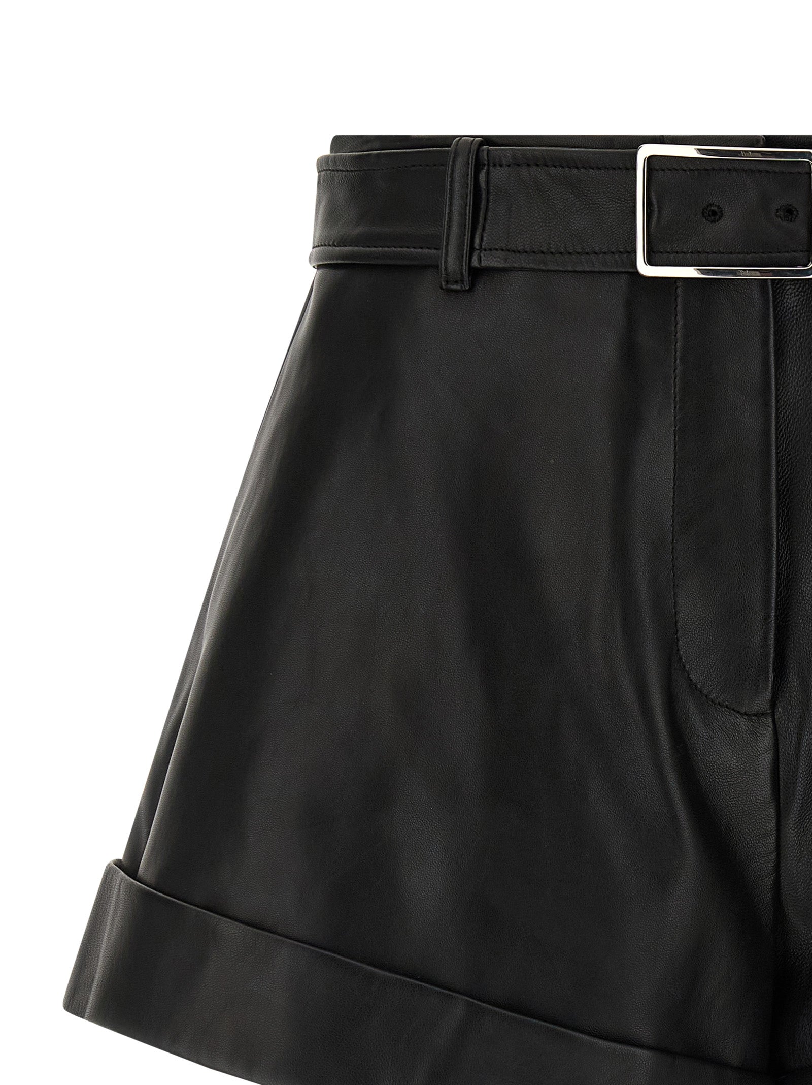Sportmax Black Lamb Leather Bermuda Shorts