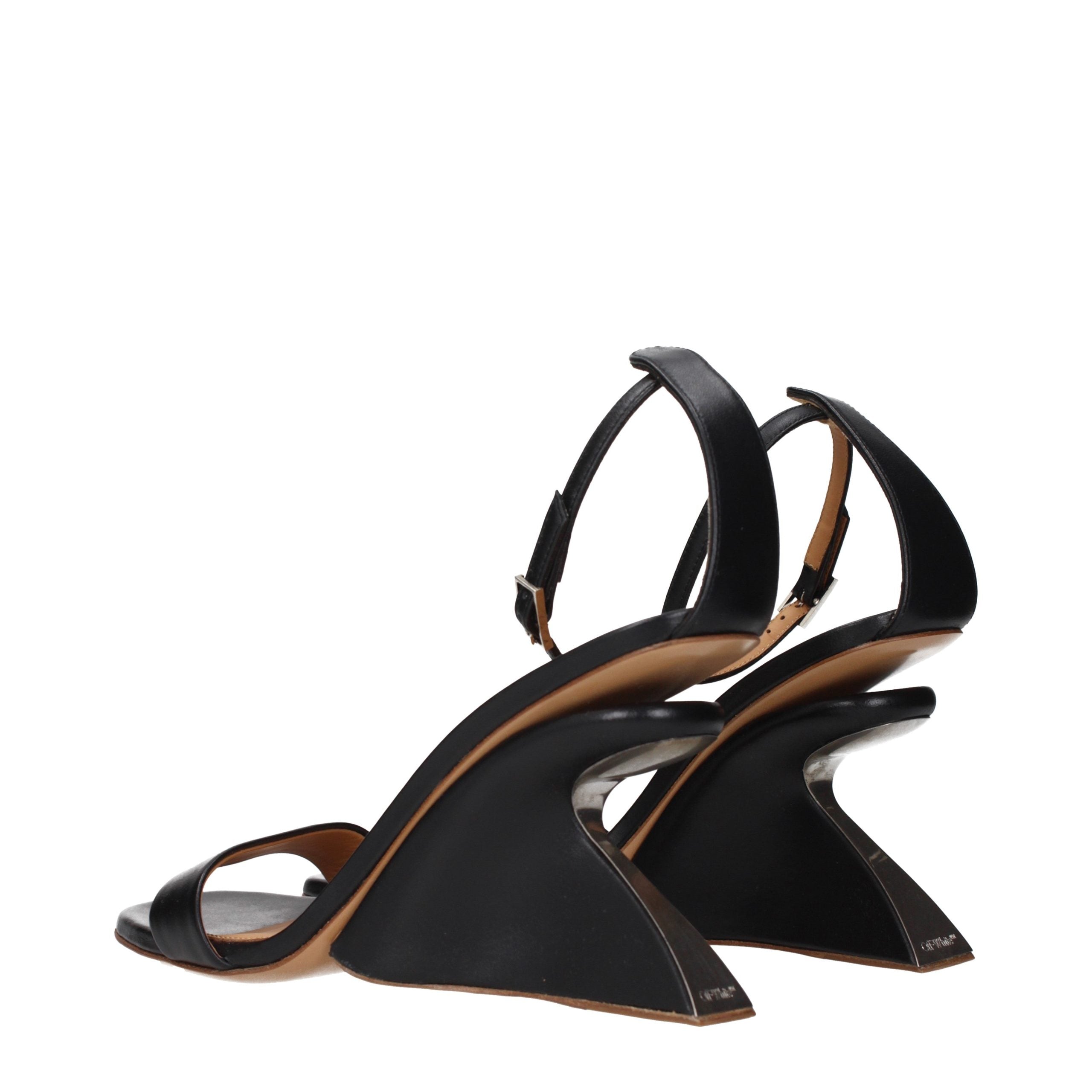Off-White Black Leather Stiletto Heel Sandals