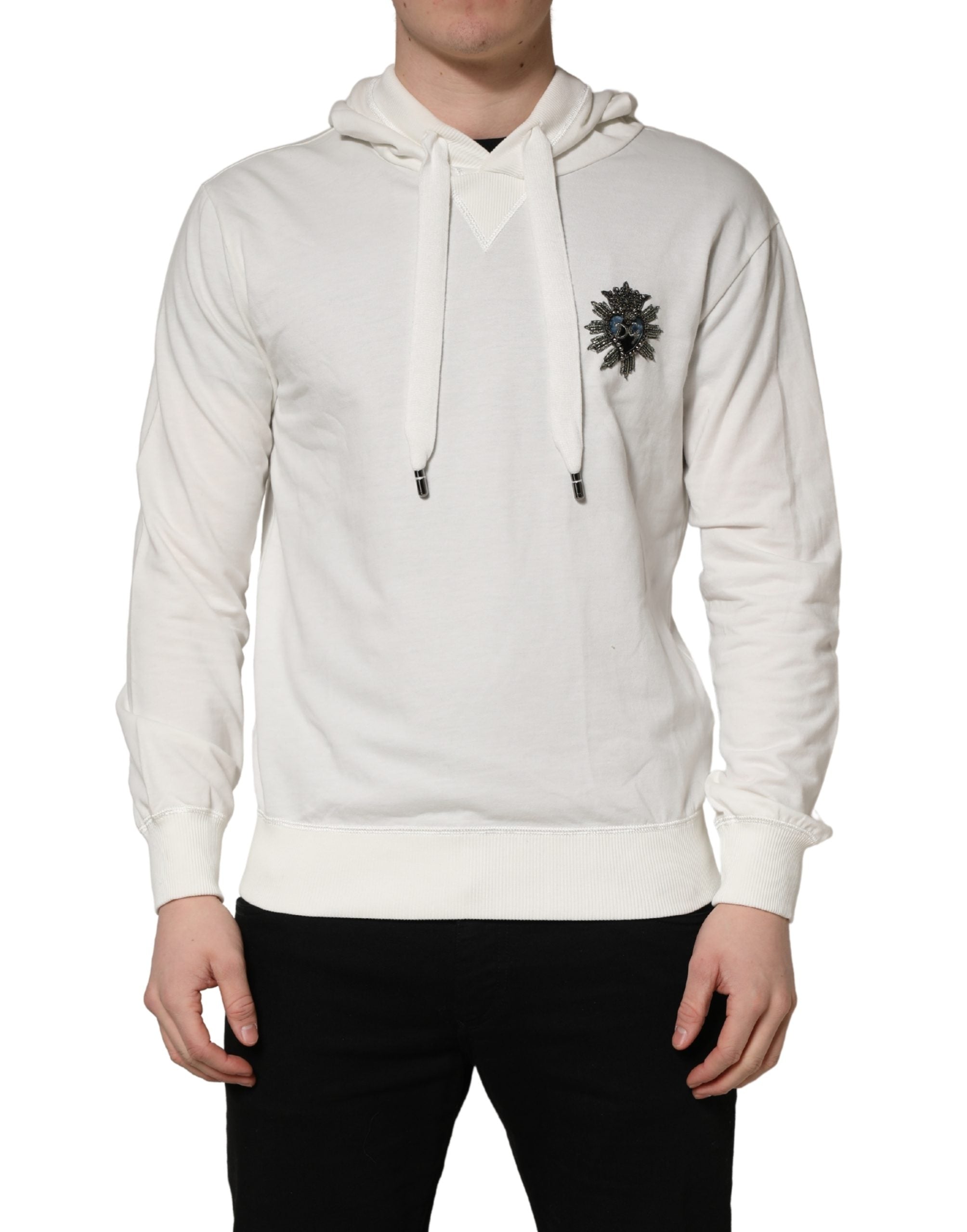 Dolce & Gabbana White Cotton Hooded Sweatshirt Sweater