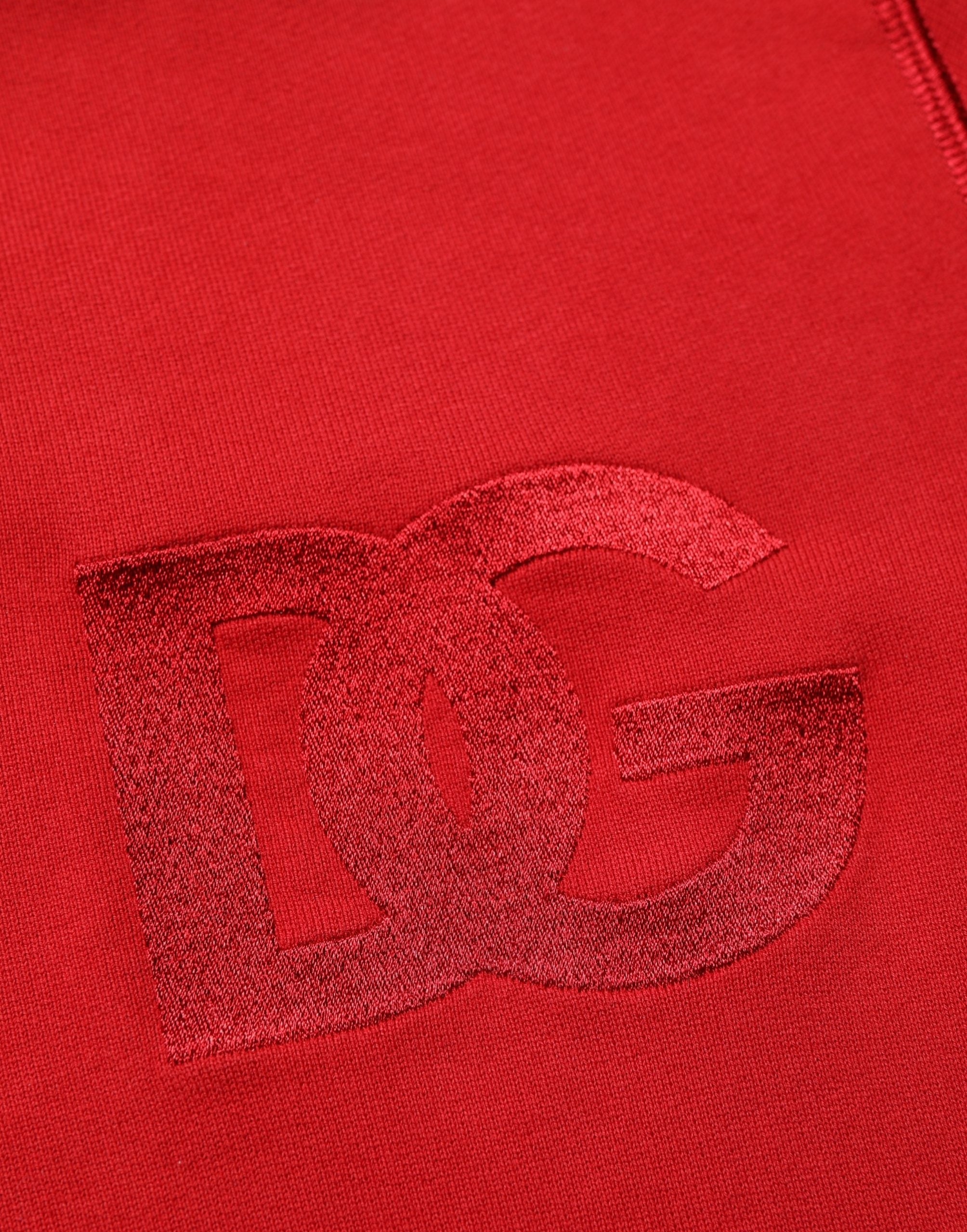 Dolce & Gabbana Red Embroidered Logo Hooded Full Zip Sweater