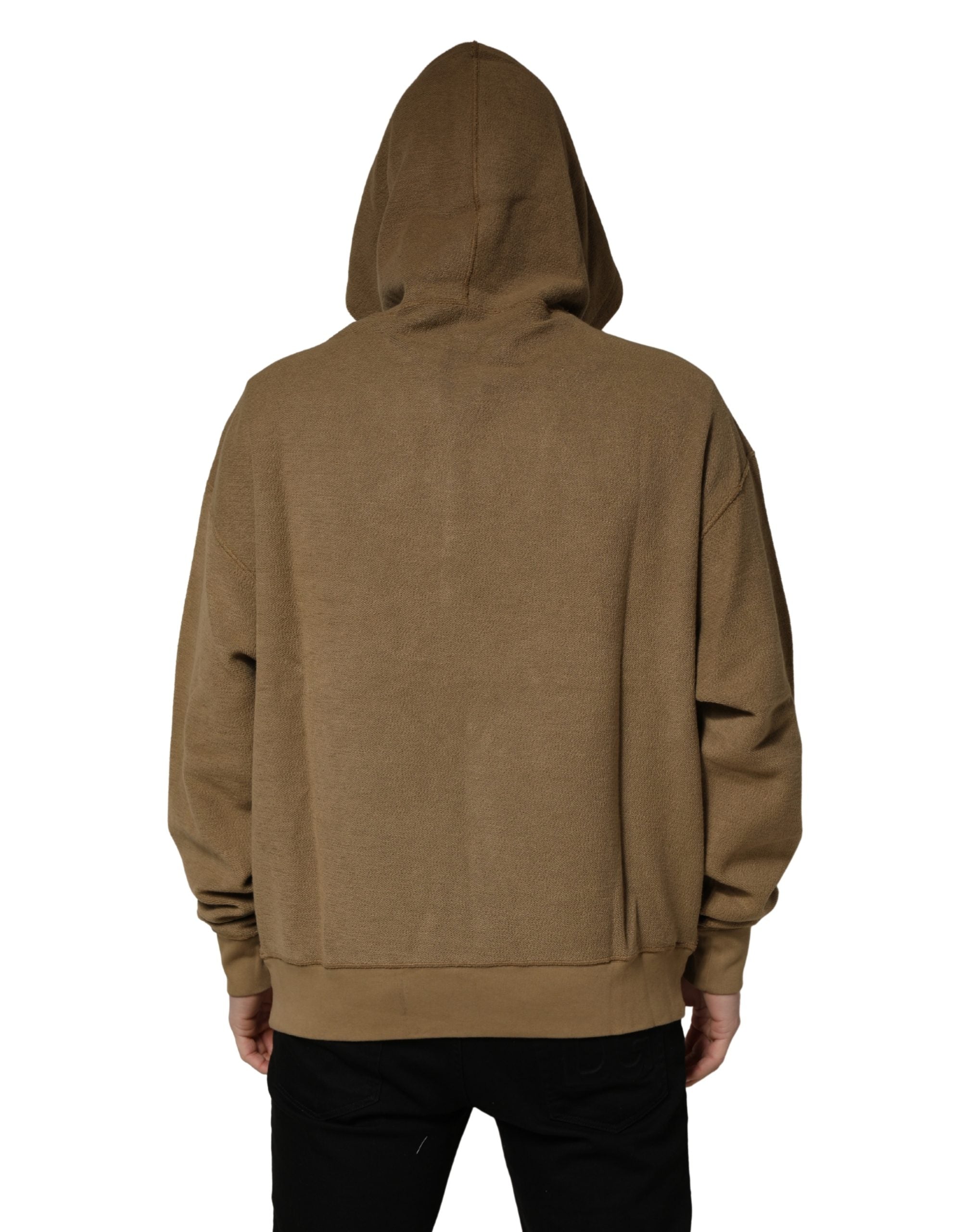 Dolce & Gabbana Brown Cotton Logo Coin Hooded Pullover Sweater