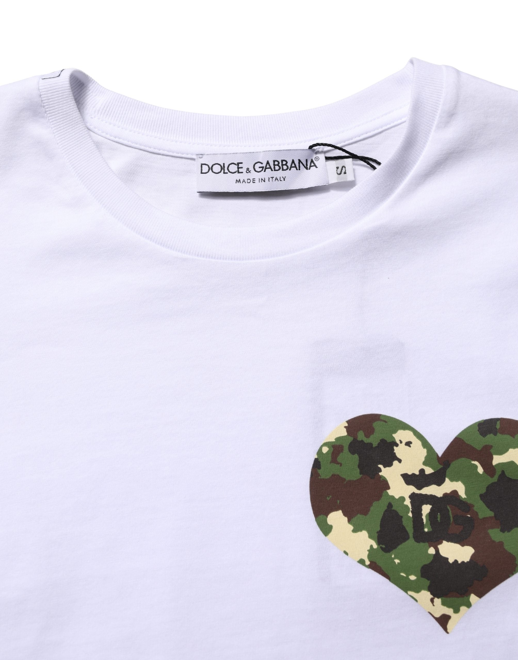 Dolce & Gabbana White Heart Shaped Camouflage Patch Men T-shirt