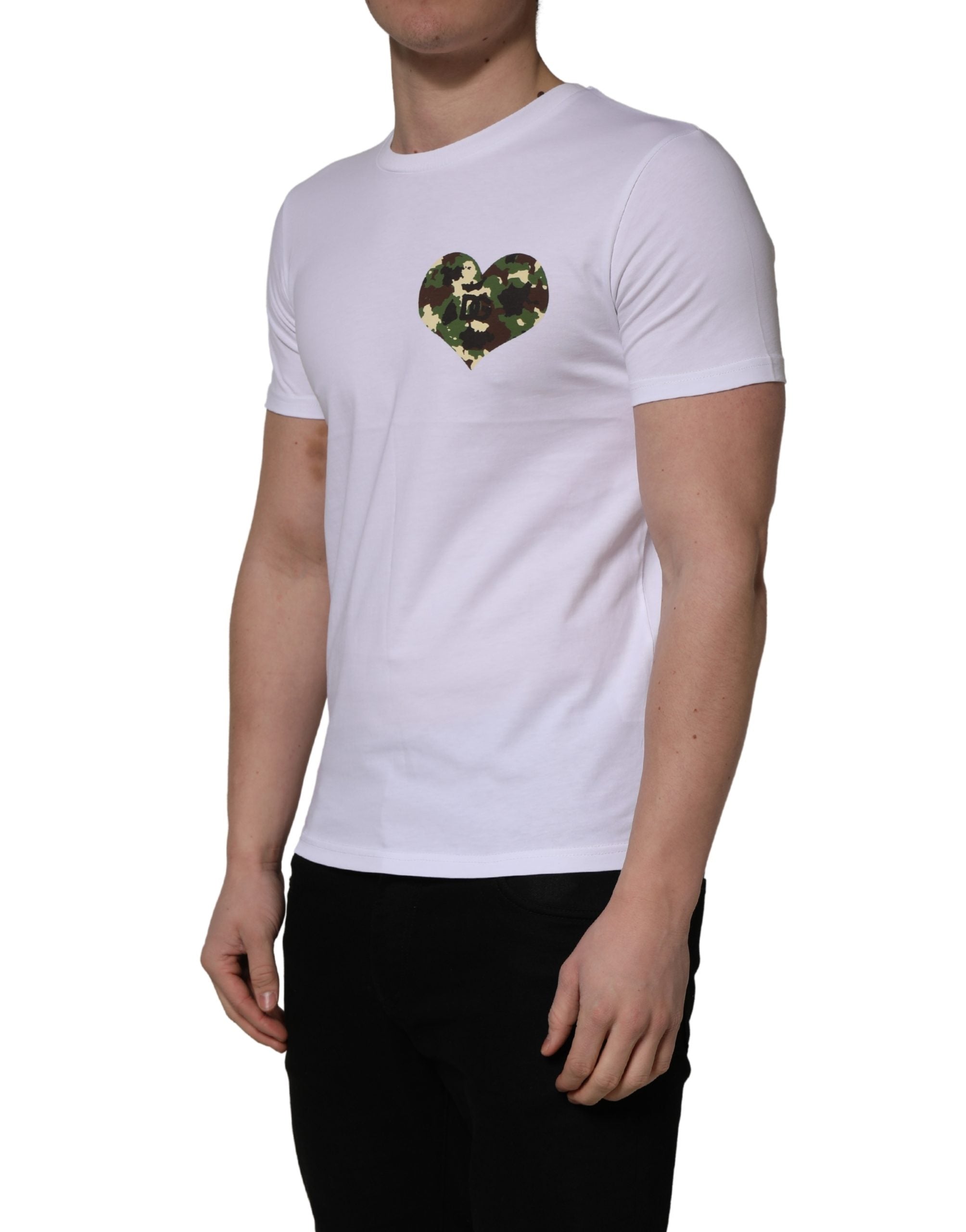Dolce & Gabbana White Heart Shaped Camouflage Patch Men T-shirt
