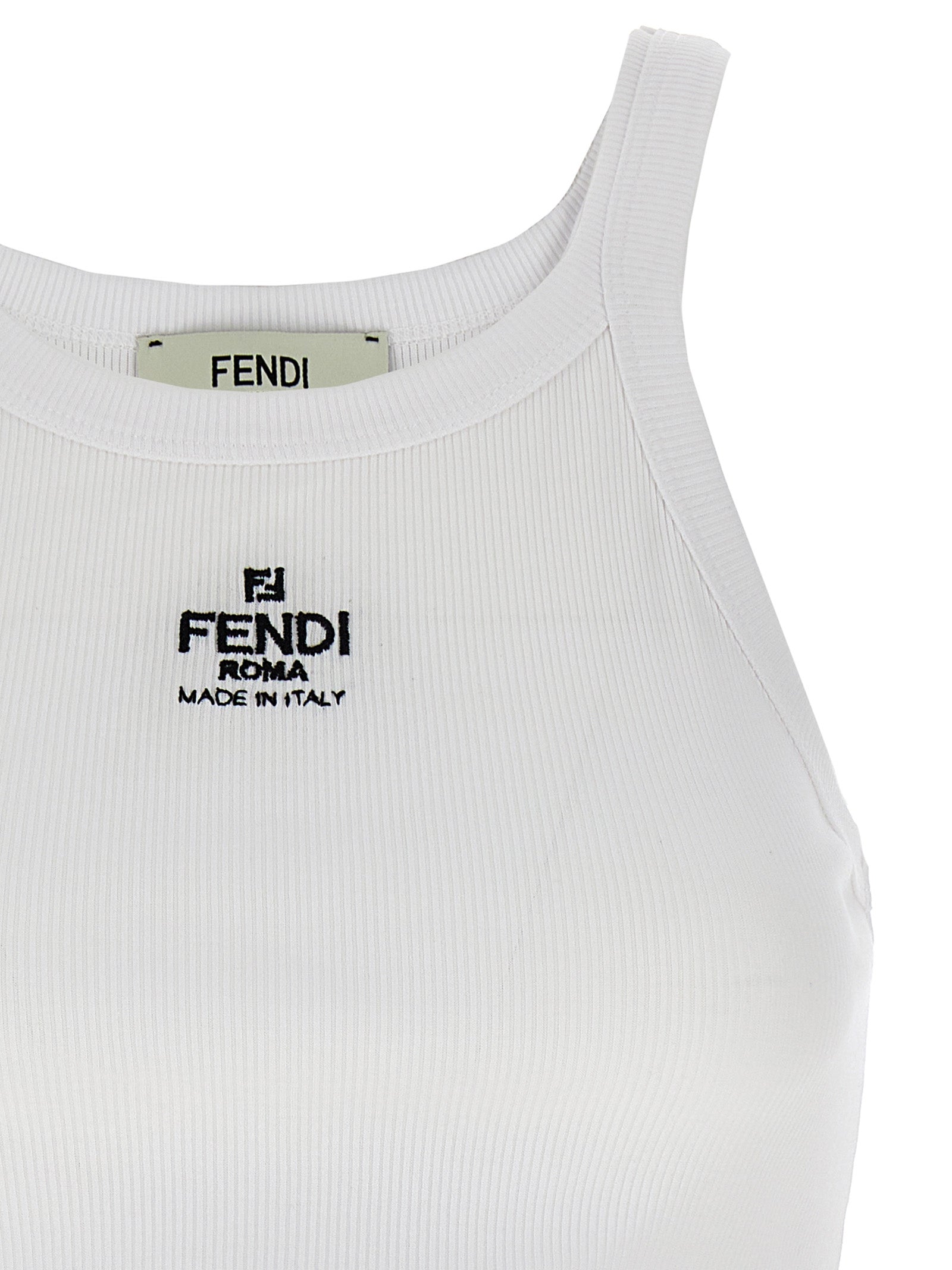 Fendi White Cotton Sleeveles T-Shirt