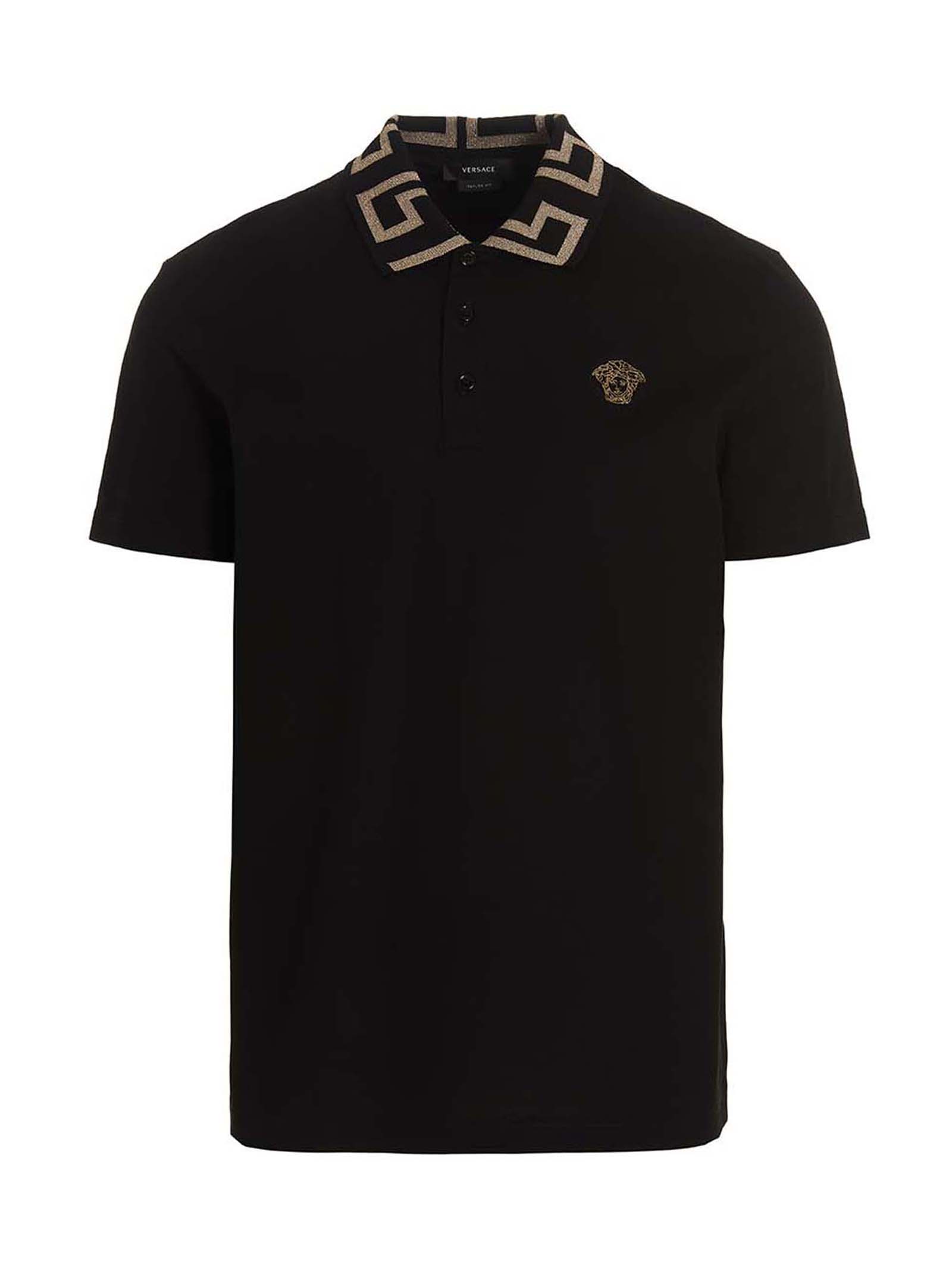 Versace Black Cotton Polo Shirt