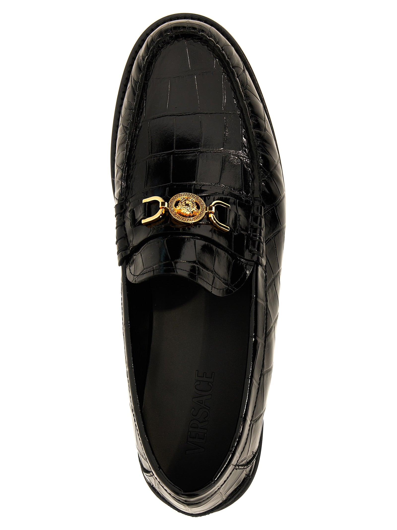 Versace Black Velvet Leather Slip-On Loafers