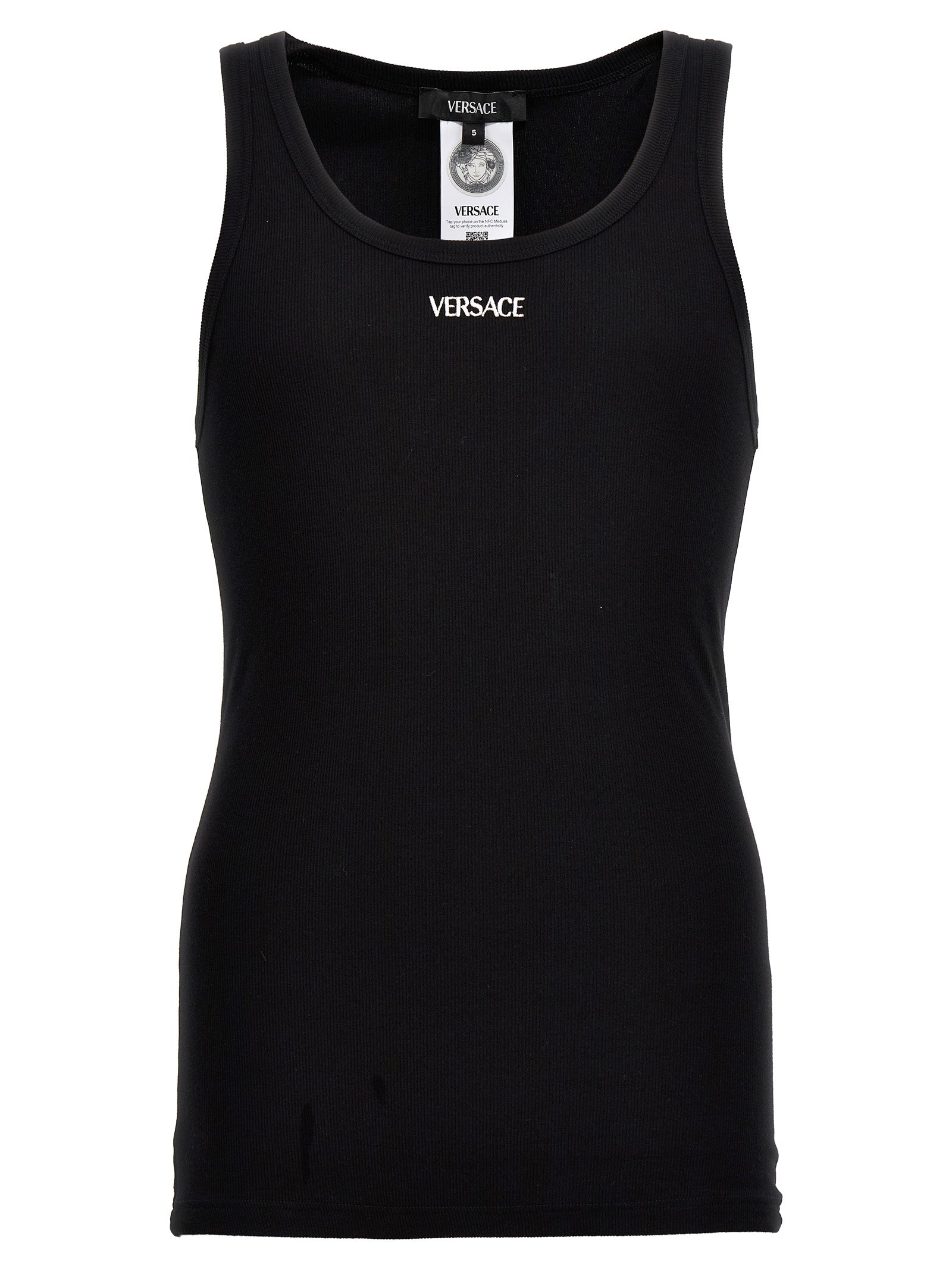 Versace Black Cotton Sleeveles T-Shirt