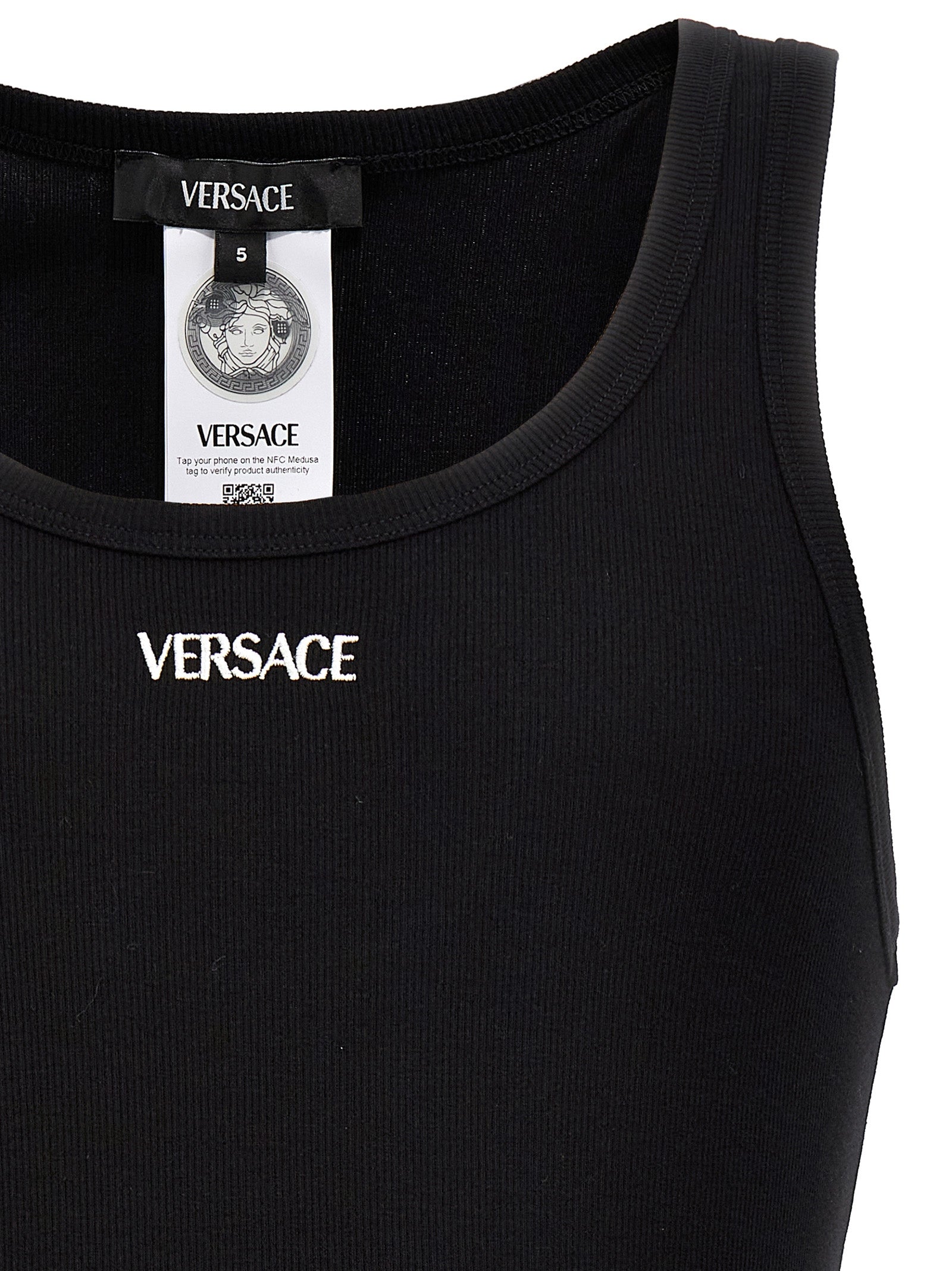 Versace Black Cotton Sleeveles T-Shirt
