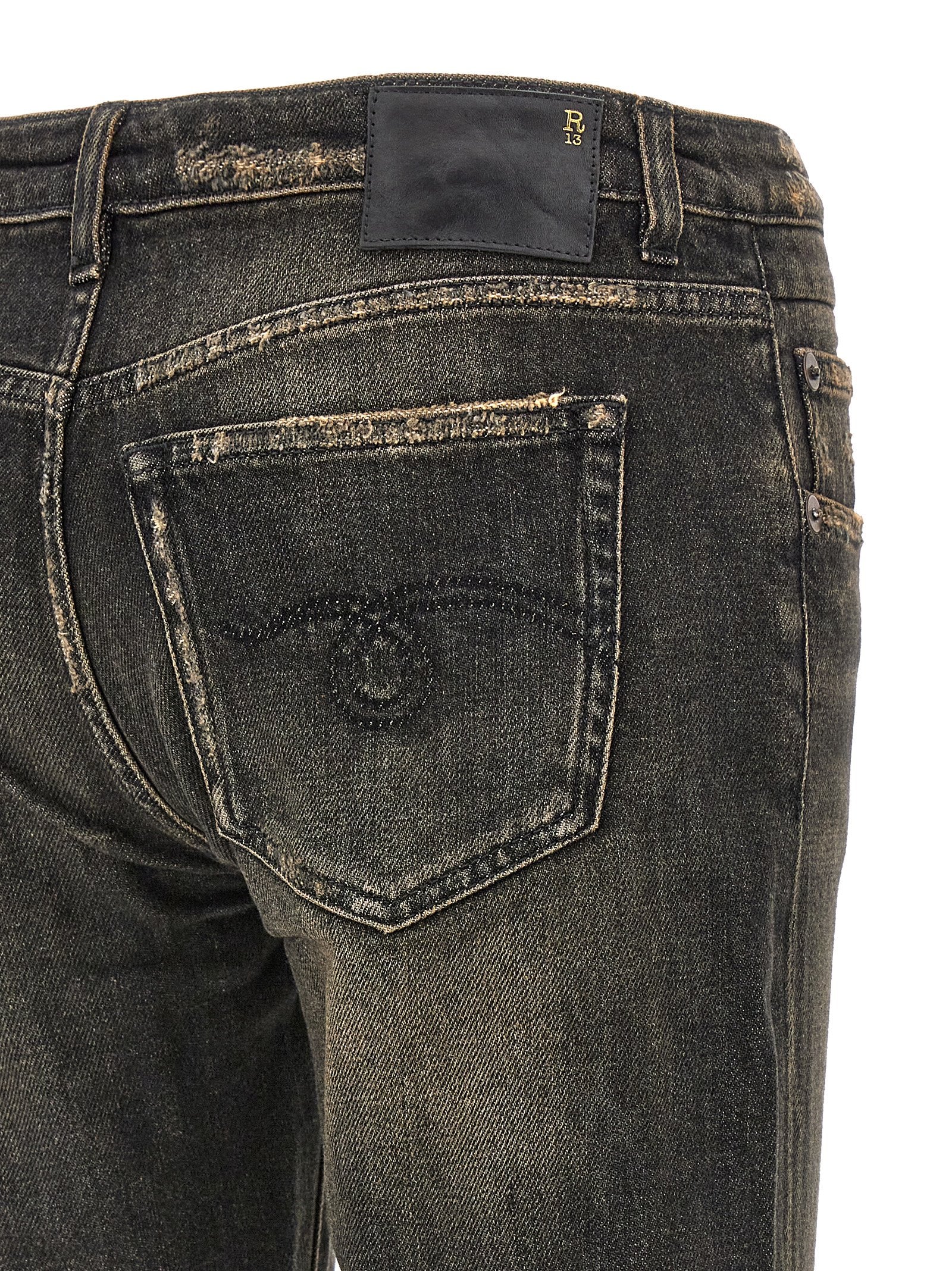 R13 Black Cotton Boyfriend Jeans
