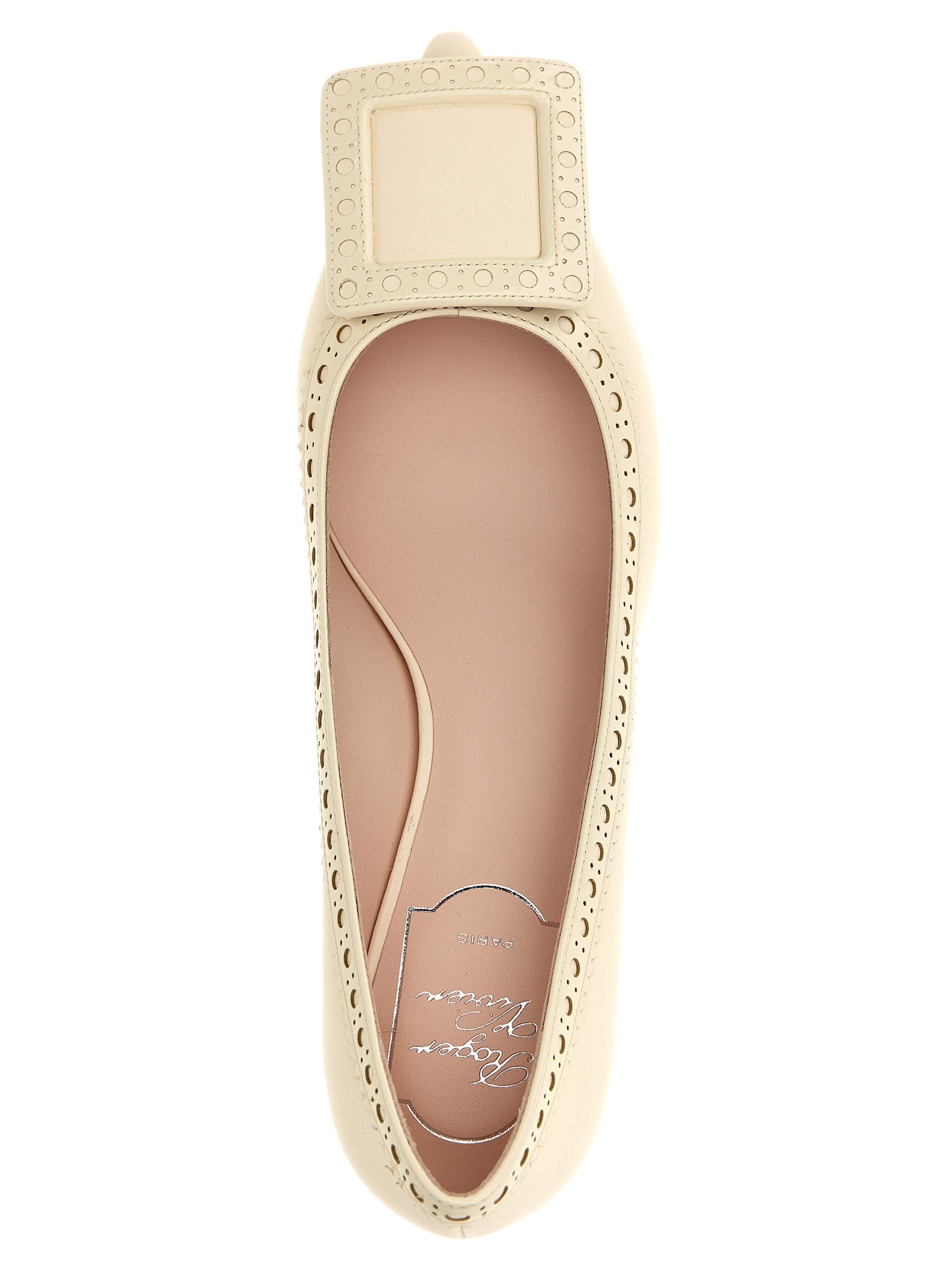 Roger Vivier White Lamb Leather Mid Heel Pumps