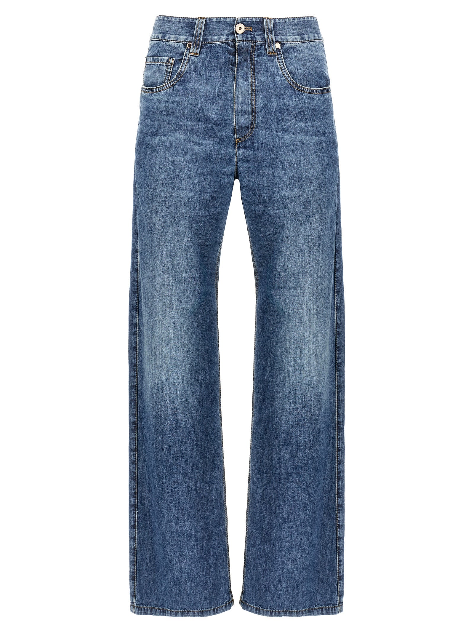 Brunello Cucinelli Blue Cotton Straight-Leg Jeans