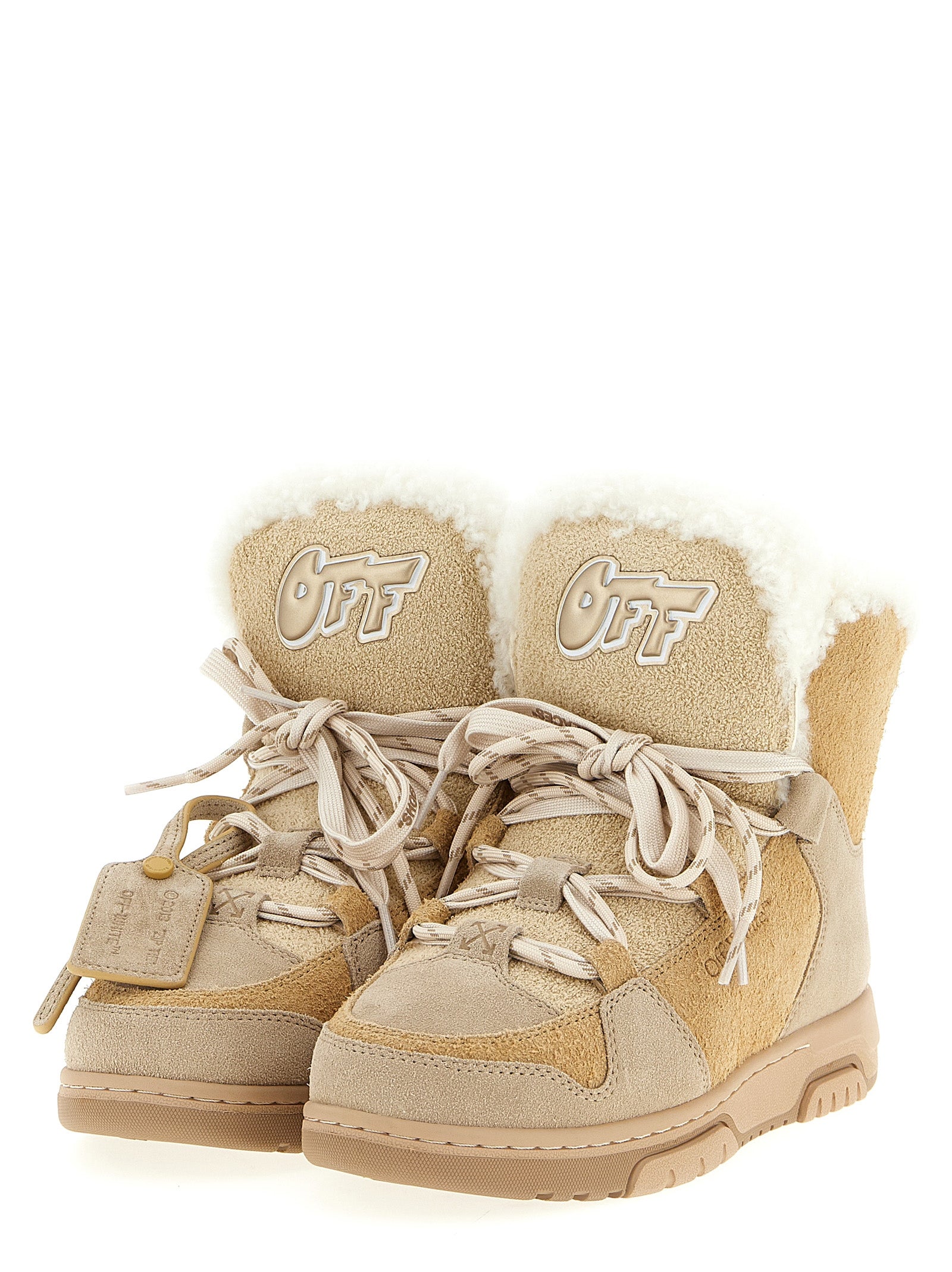 Off-White Beige Calfskin Ankle Boots