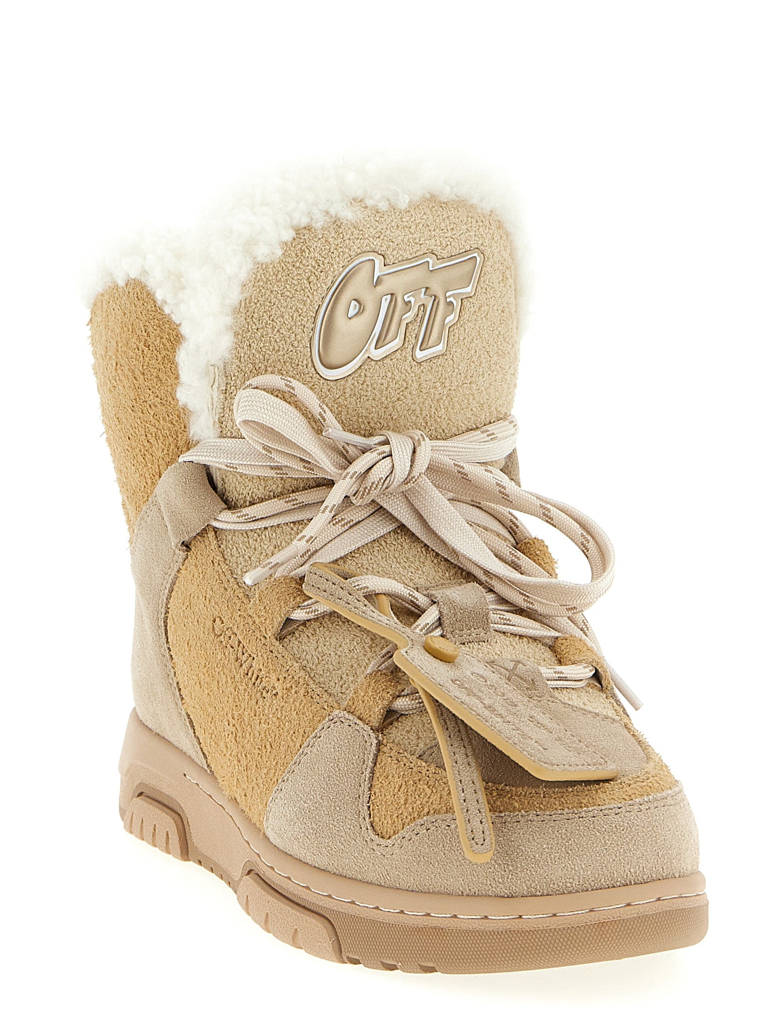 Off-White Beige Calfskin Ankle Boots