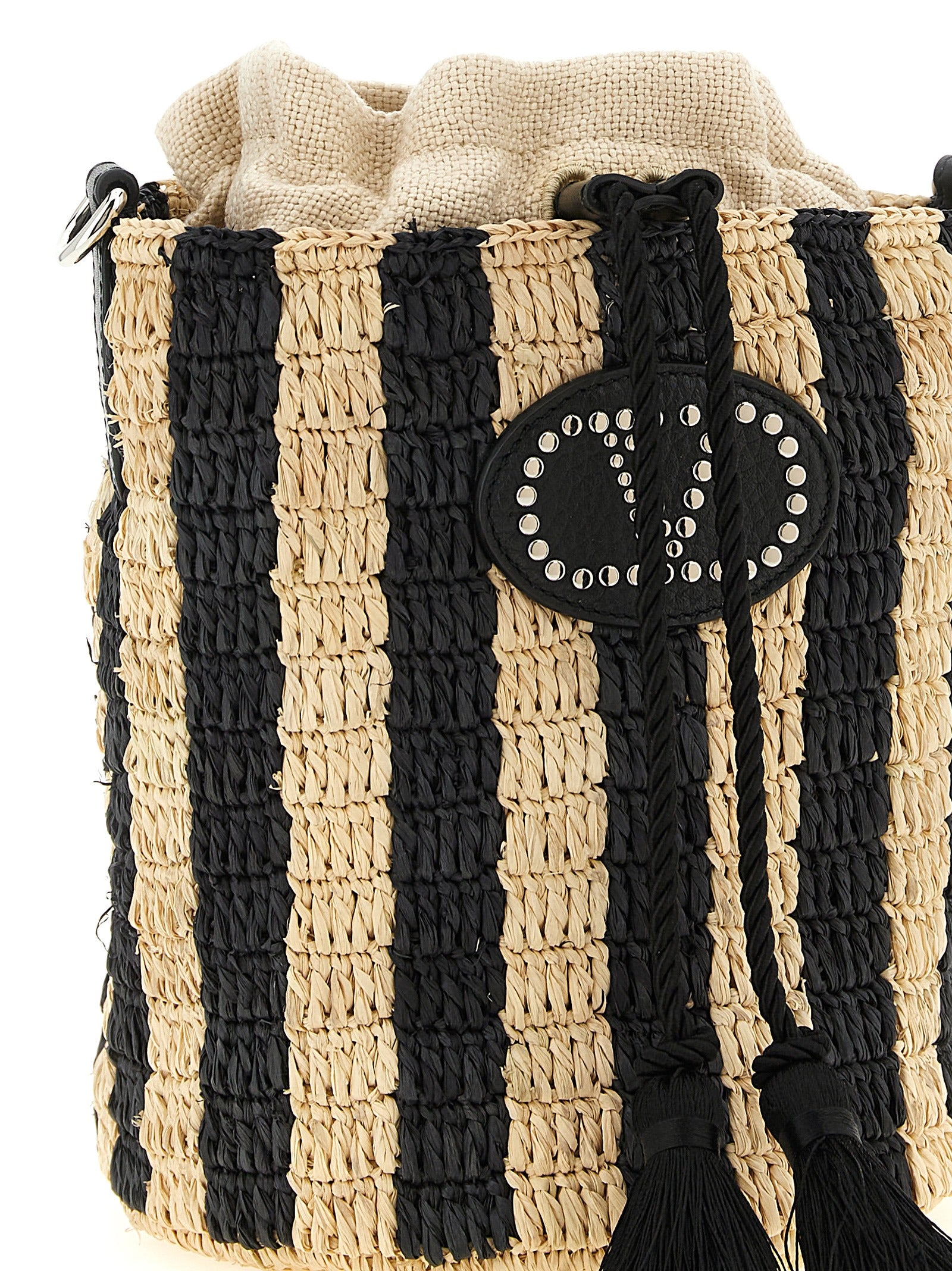 Valentino Garavani Black Straw Shoulder Bag