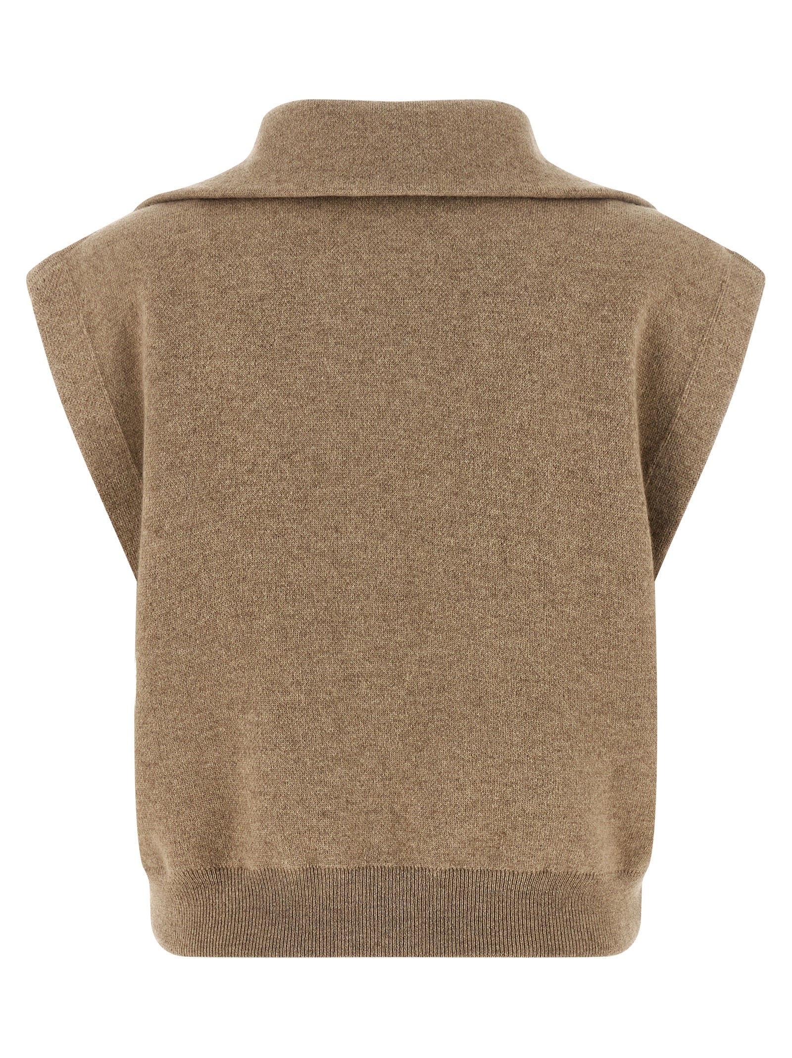 Brunello Cucinelli Beige Cashmere Sleeveless Jacket