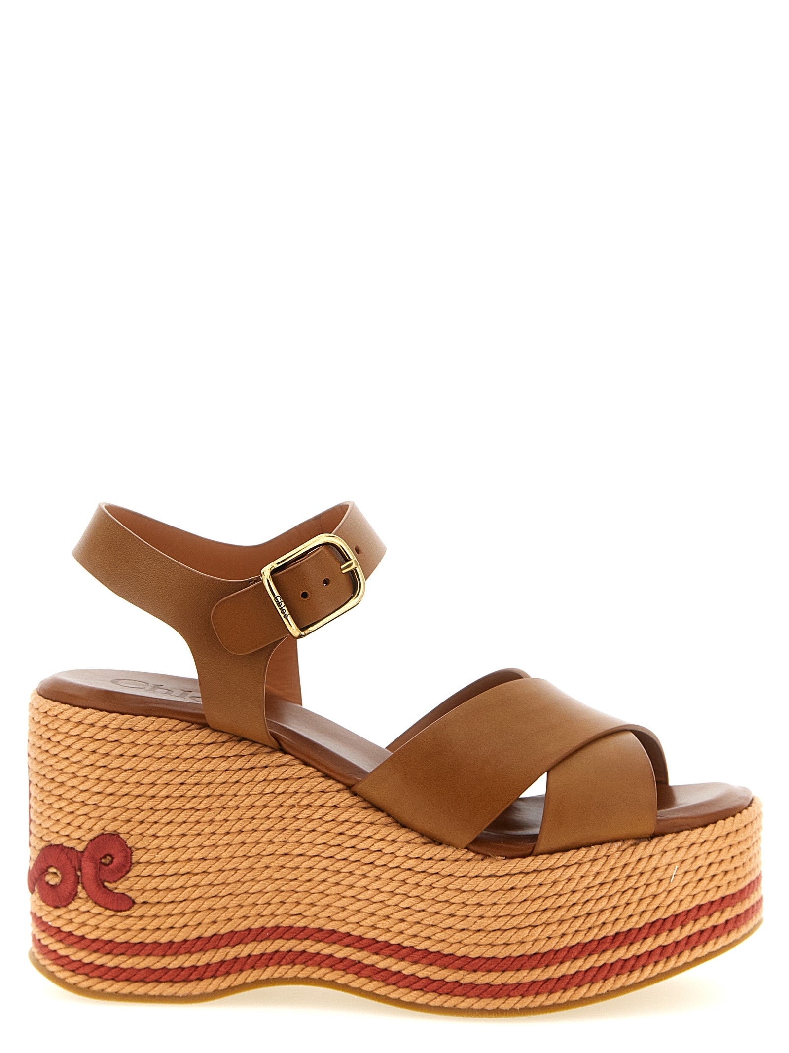 Chloé Brown Calfskin Wedge Sandals