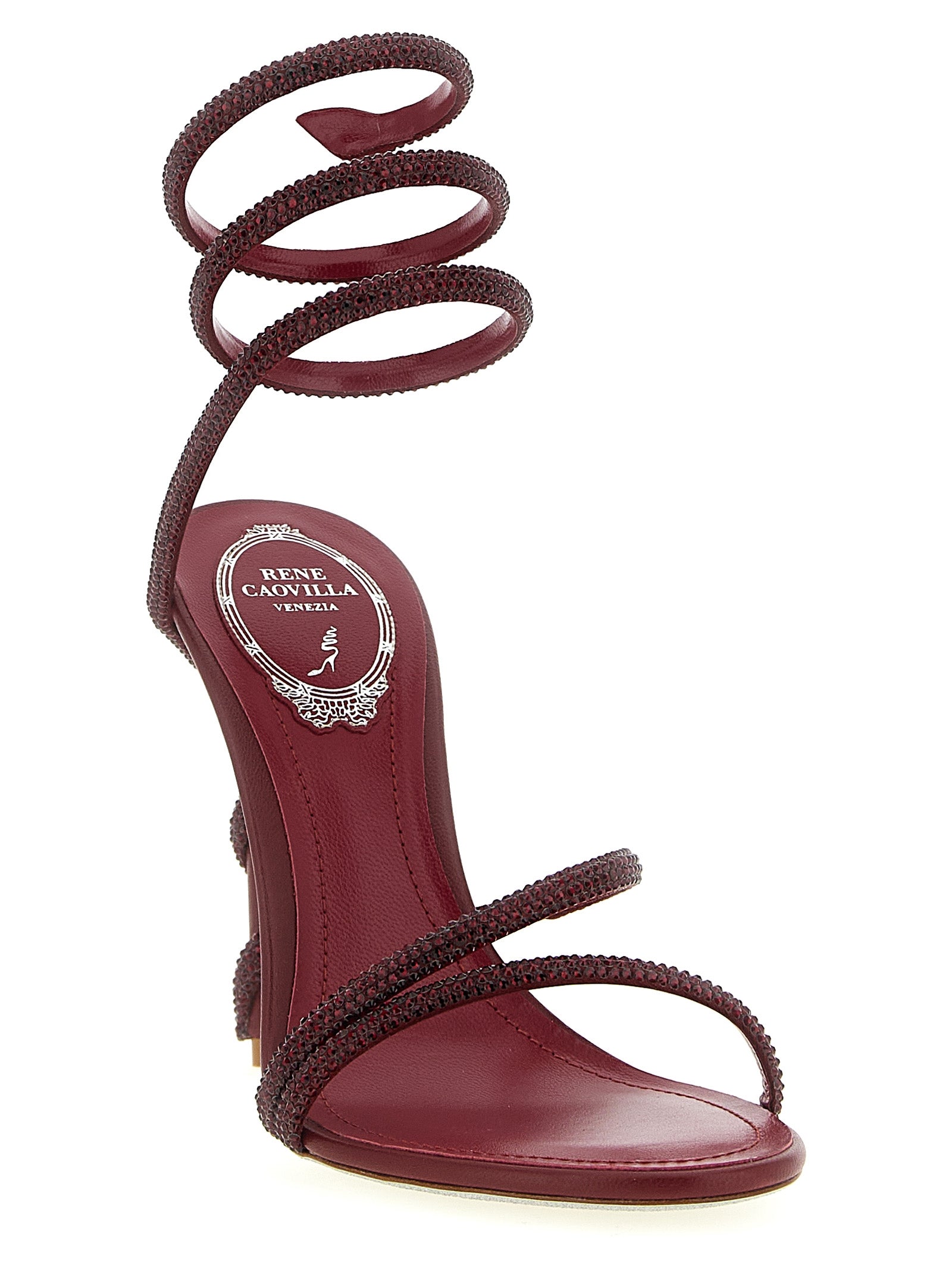 RENE CAOVILLA Bordeaux Viscose Stiletto Heel Sandals