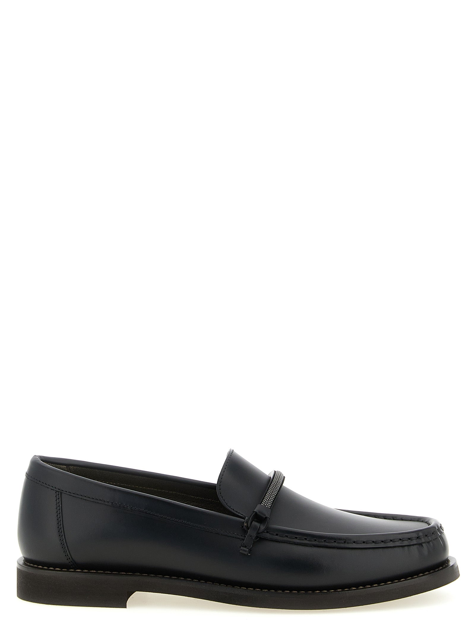 Brunello Cucinelli Black Calfskin Slip-On Loafers