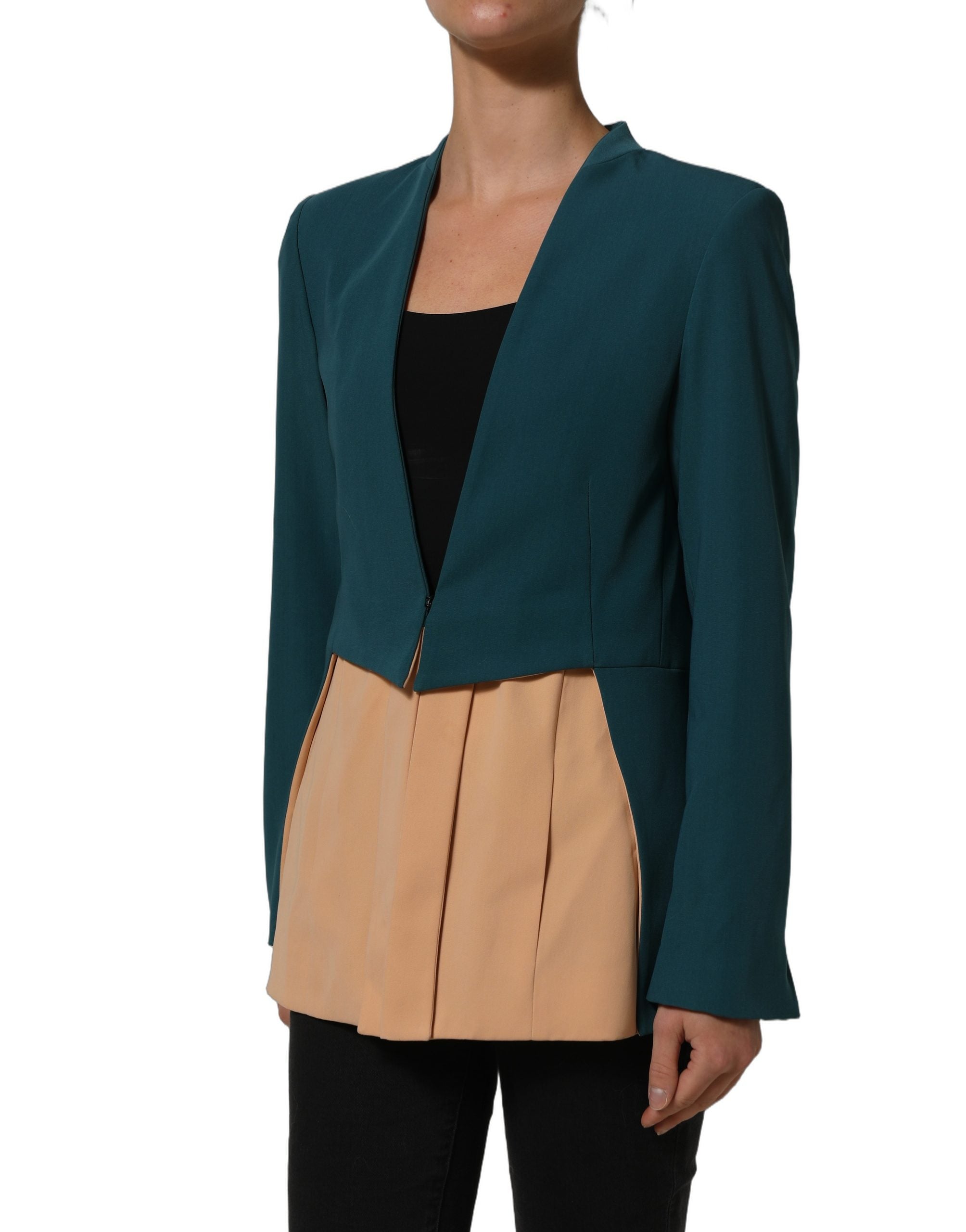 CO|TE Dark Green Beige Polyester Overcoat Women Blazer Jacket